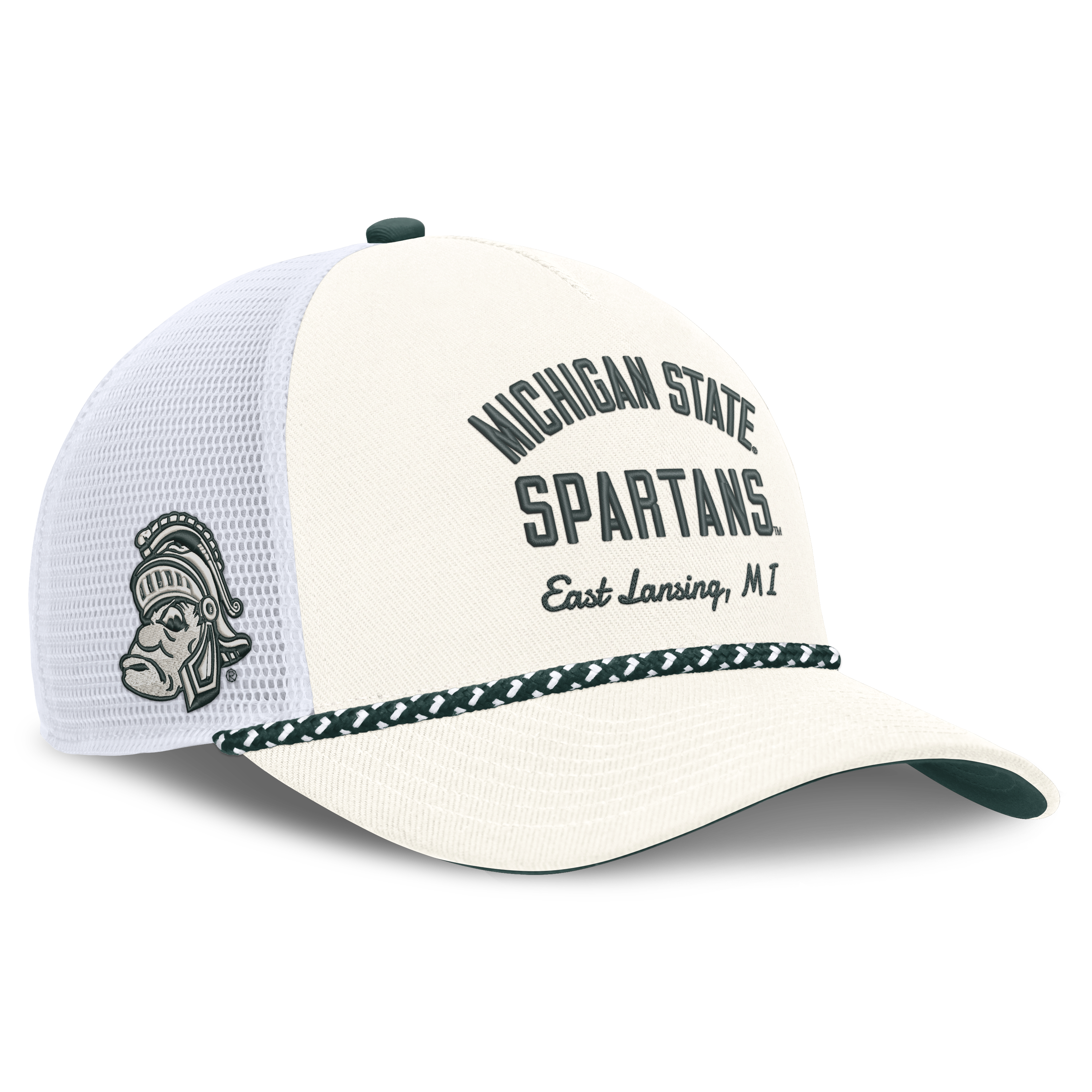 Casquette unisexe Nike blanche à cordon ajustable avec mascotte des Spartans de l'Université d'État du Michigan