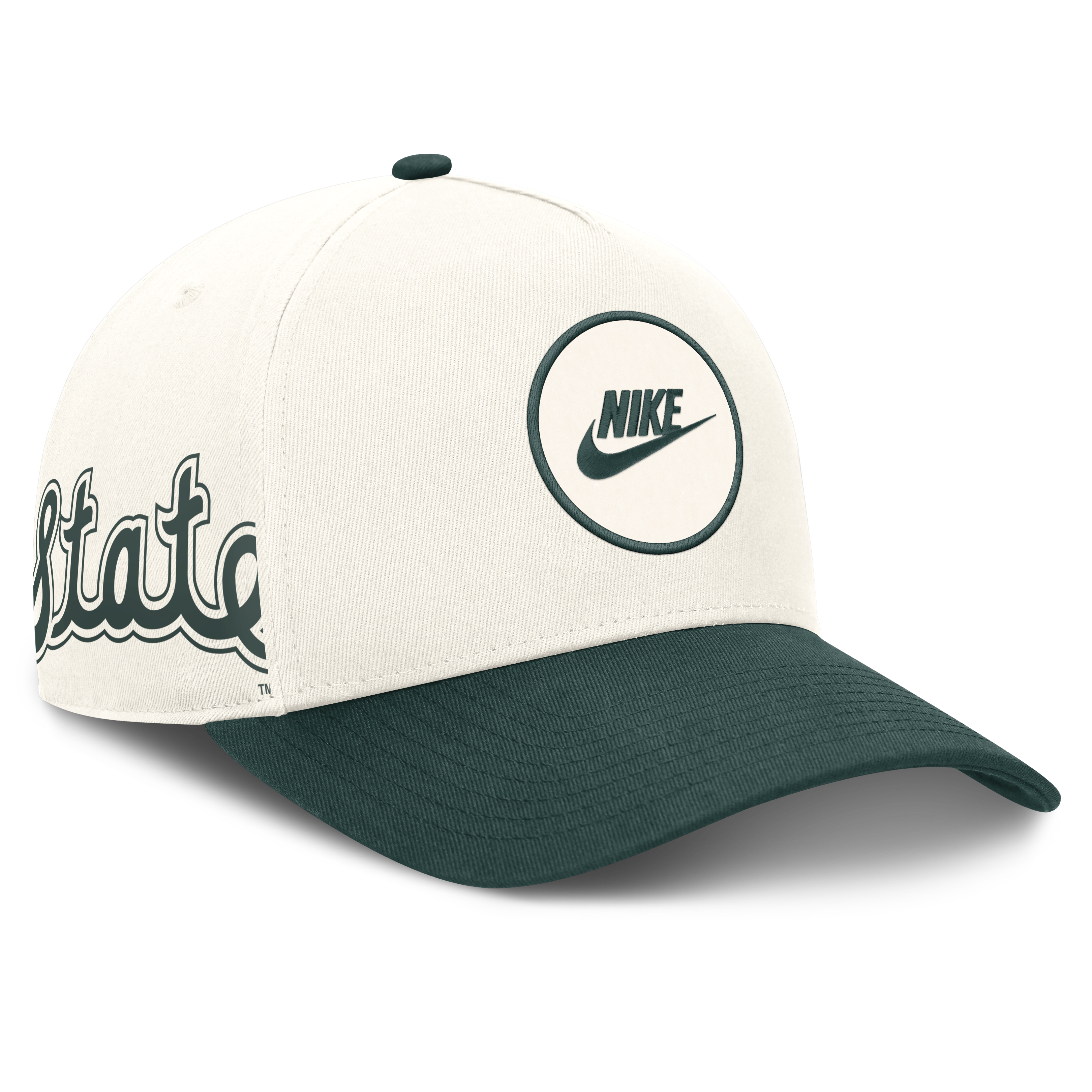 Casquette unisexe Nike blanche/verte Michigan State Spartans Rise avec logo latéral et technologie Dri-FIT ajustable