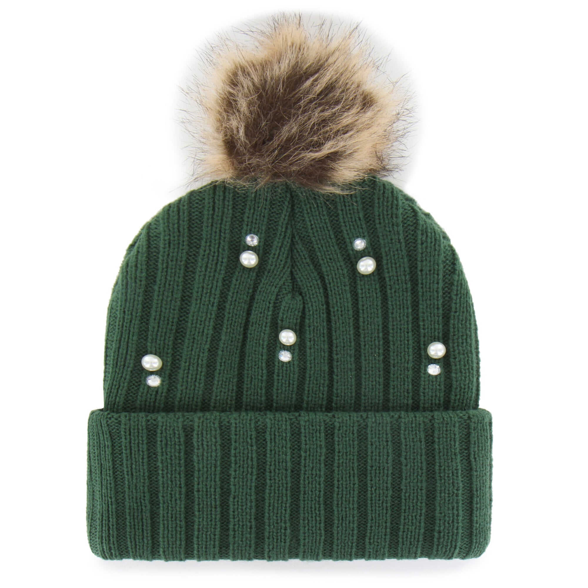 Bonnet en maille de fourrure nacrée vert '47' des Spartans de l'Université d'État du Michigan avec pompon