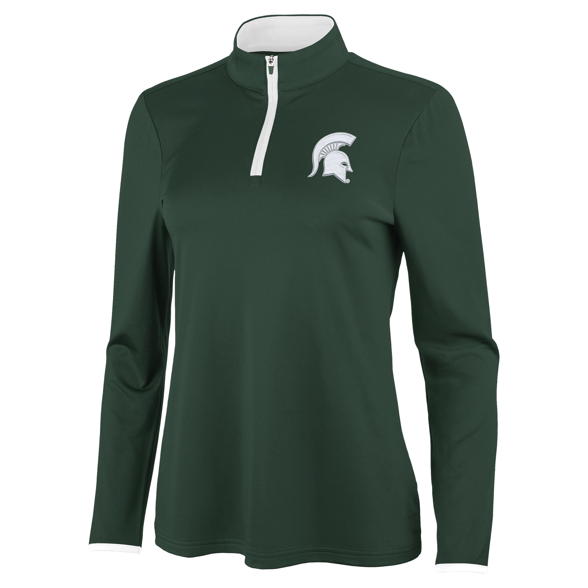 Pull à col zippé Antigua vert et blanc pour femme, Michigan State Spartans Brink