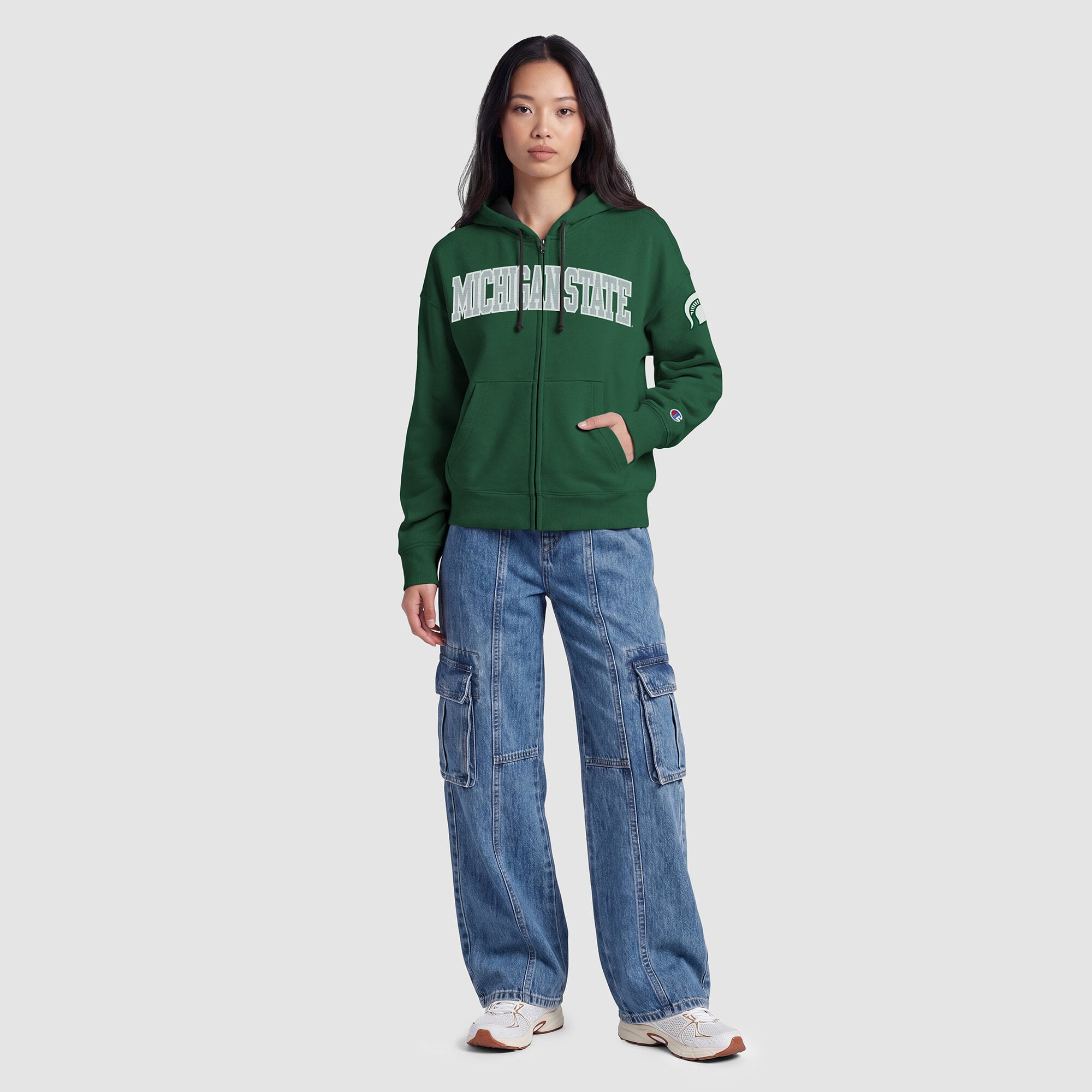 Sweat à capuche zippé en polaire Champion Green Michigan State Spartans Arch pour femme