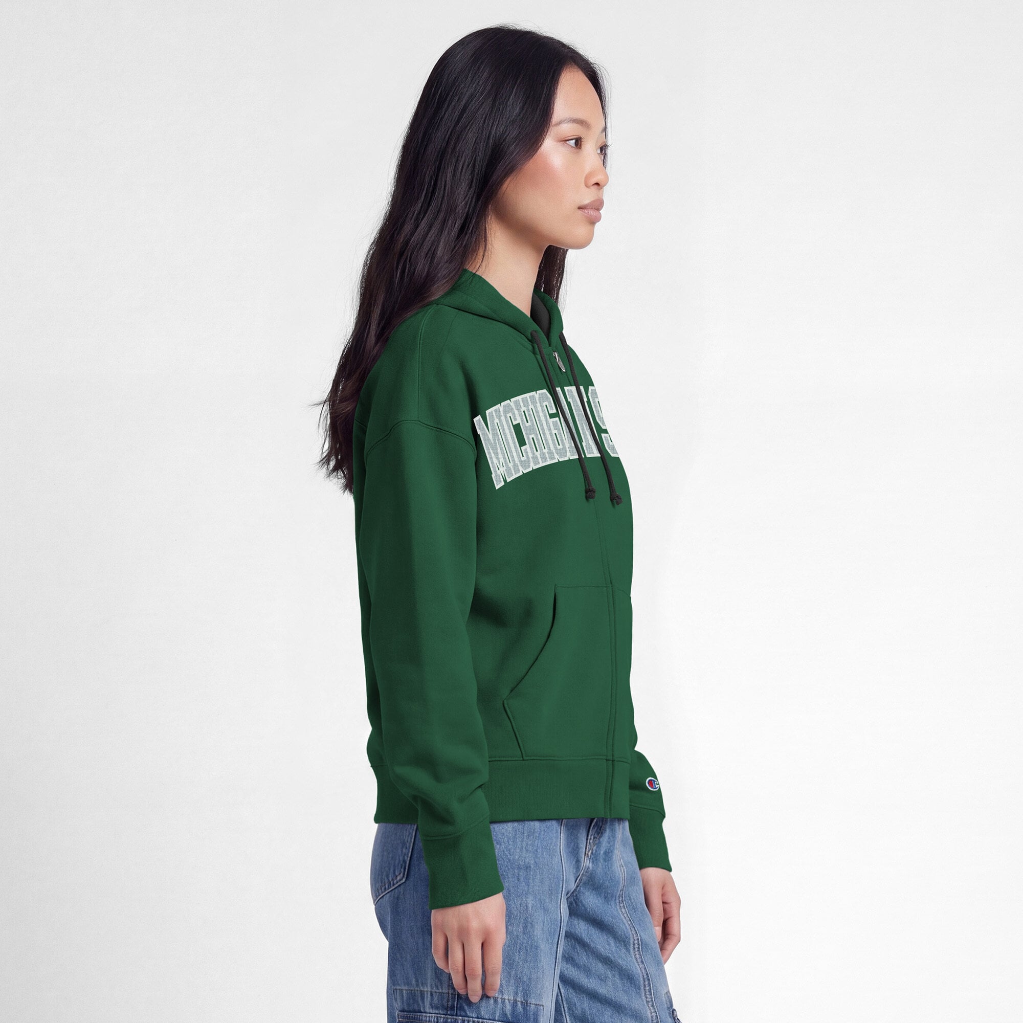 Sweat à capuche zippé en polaire Champion Green Michigan State Spartans Arch pour femme