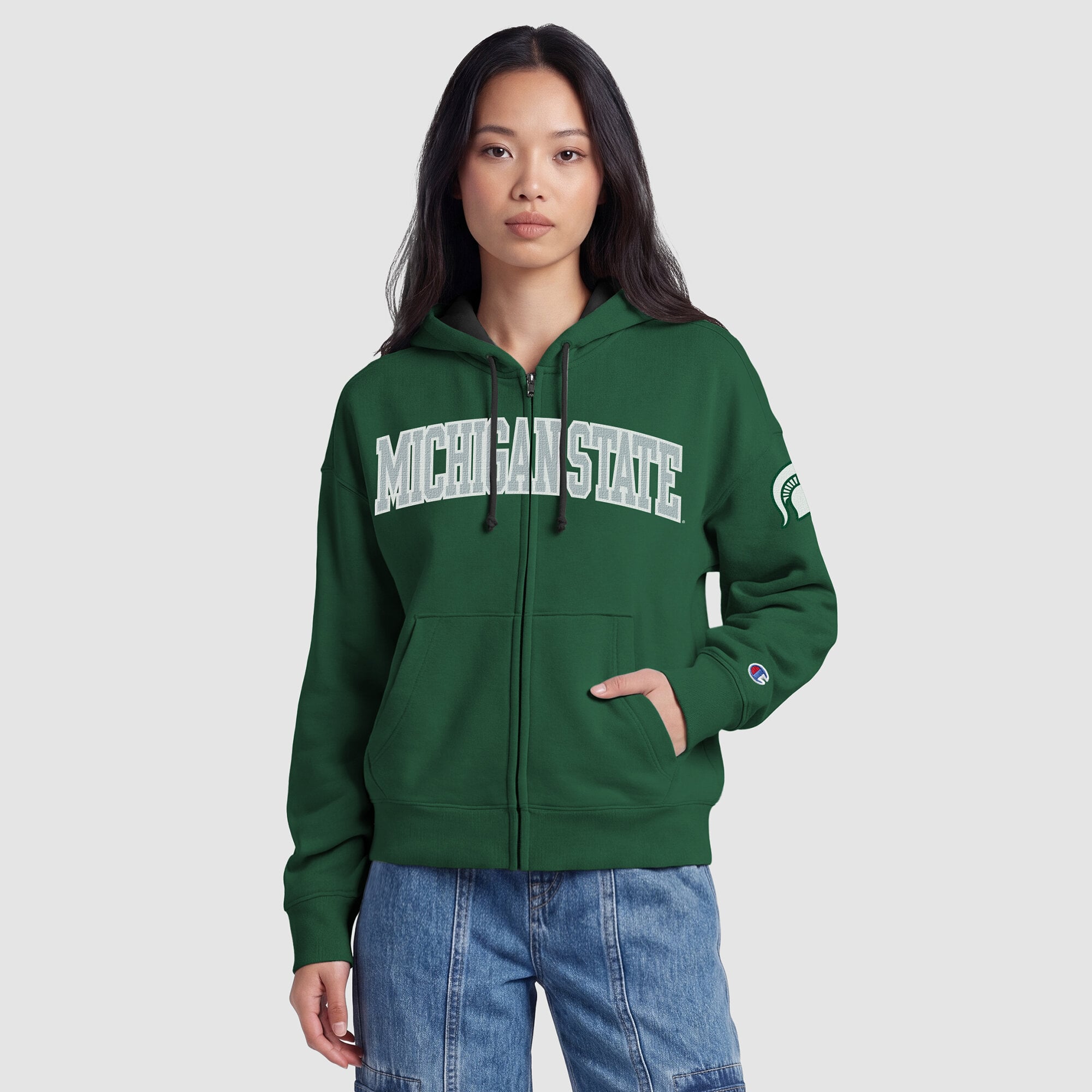 Sweat à capuche zippé en polaire Champion Green Michigan State Spartans Arch pour femme