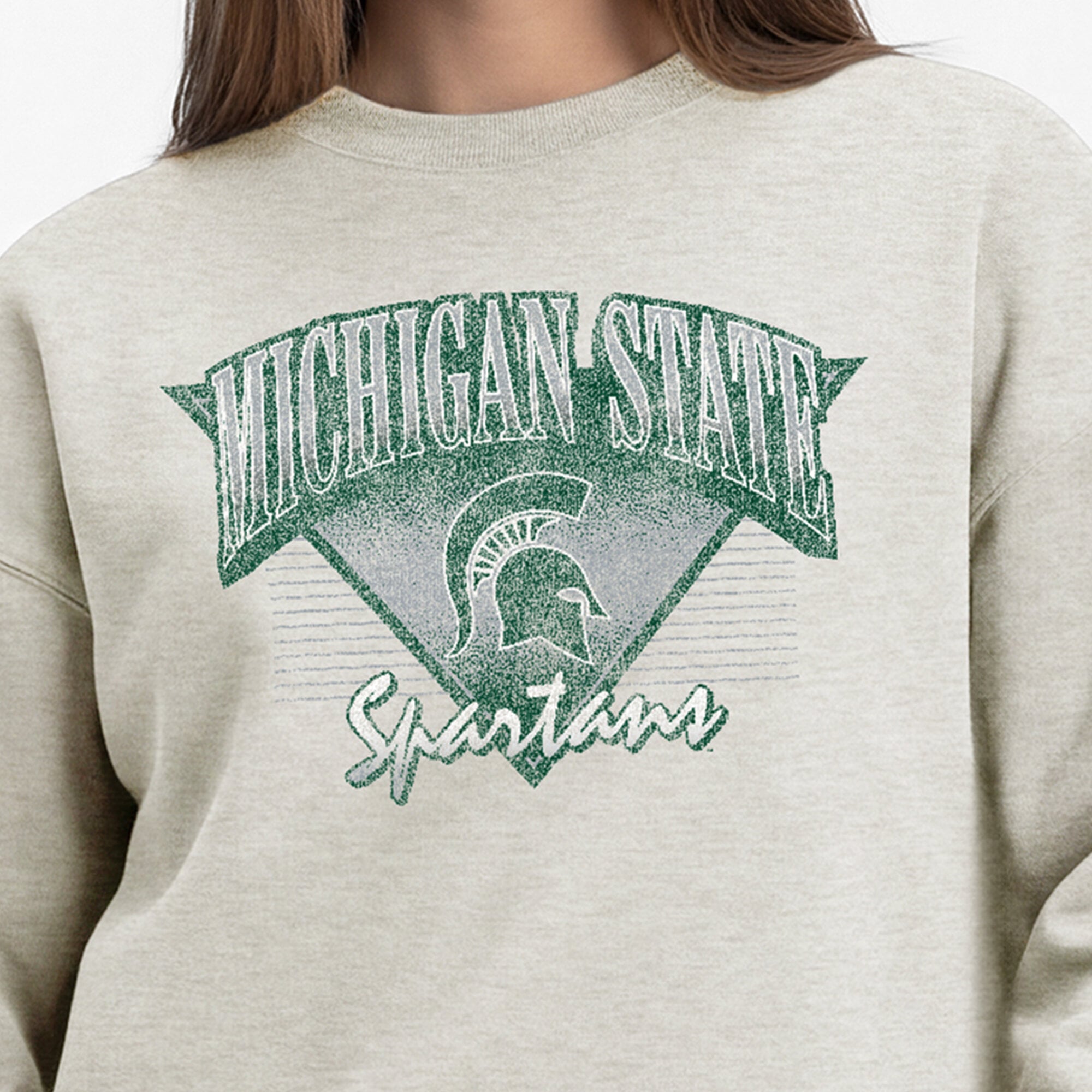 Sweat-shirt à manches courtes Champion Oatmeal Michigan State Spartans All-Star Weave pour femmes