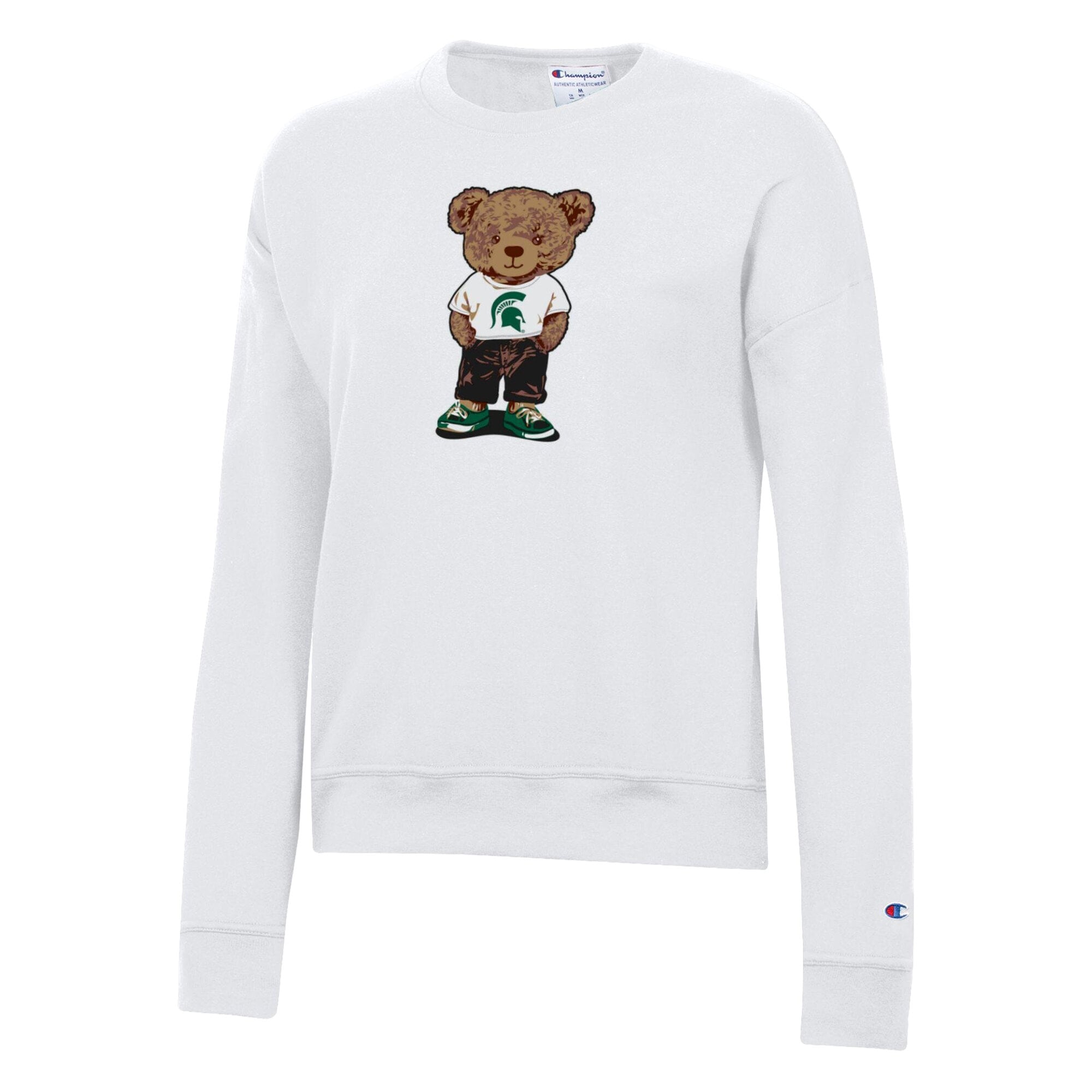 Women's Champion White Michigan State Spartans Teddy Bear Fleece Sweatshirt