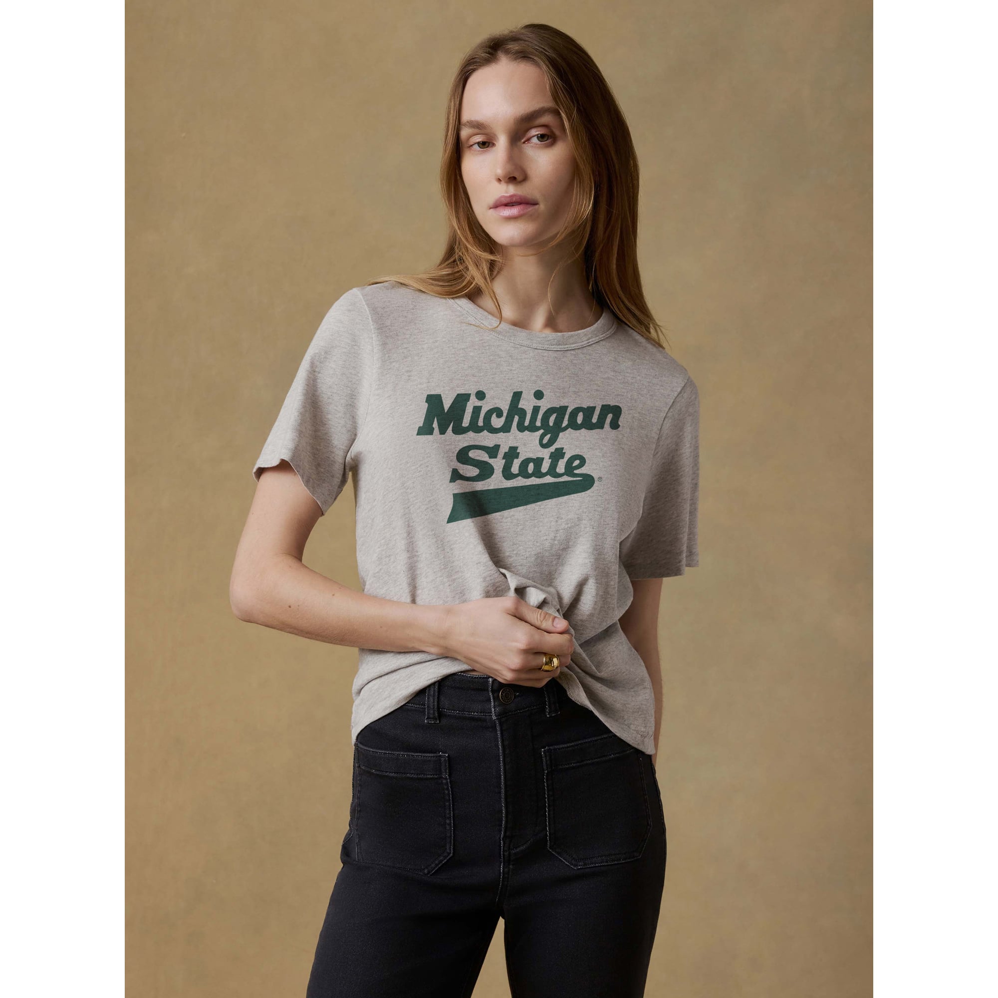 T-shirt essentiel FAHERTY pour femmes, gris chiné, Michigan State Spartans, effet délavé