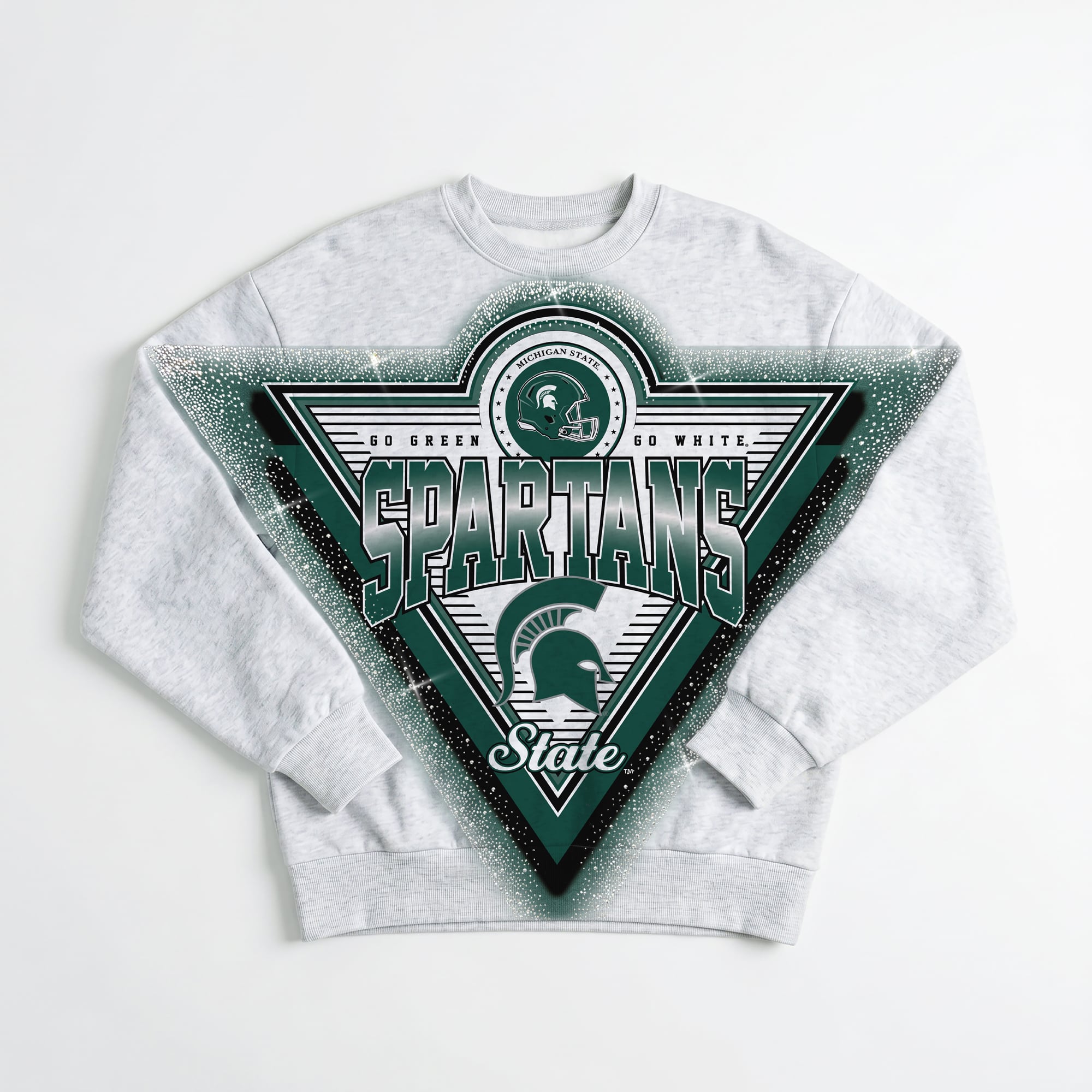 Women's Gameday Couture Gray Michigan State Spartans Chasing Victory Rhinestone Spray Oversized Fleece Sweatshirt