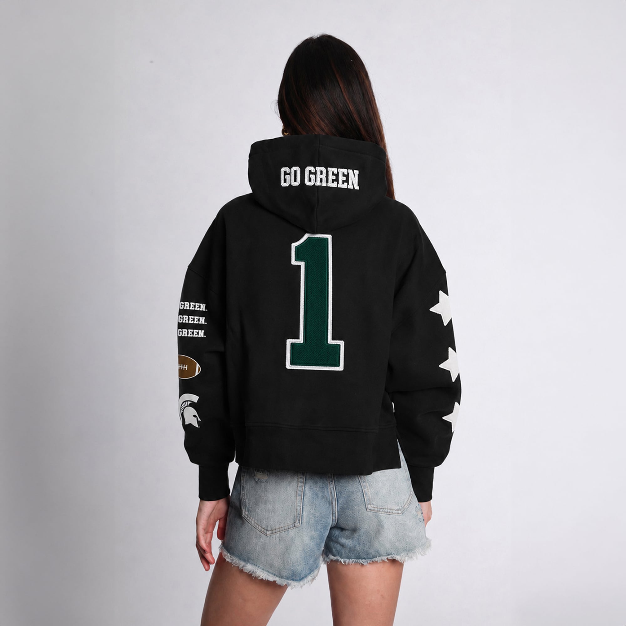 Sweat à capuche court Hype and Vice pour femmes, noir, Michigan State Spartans