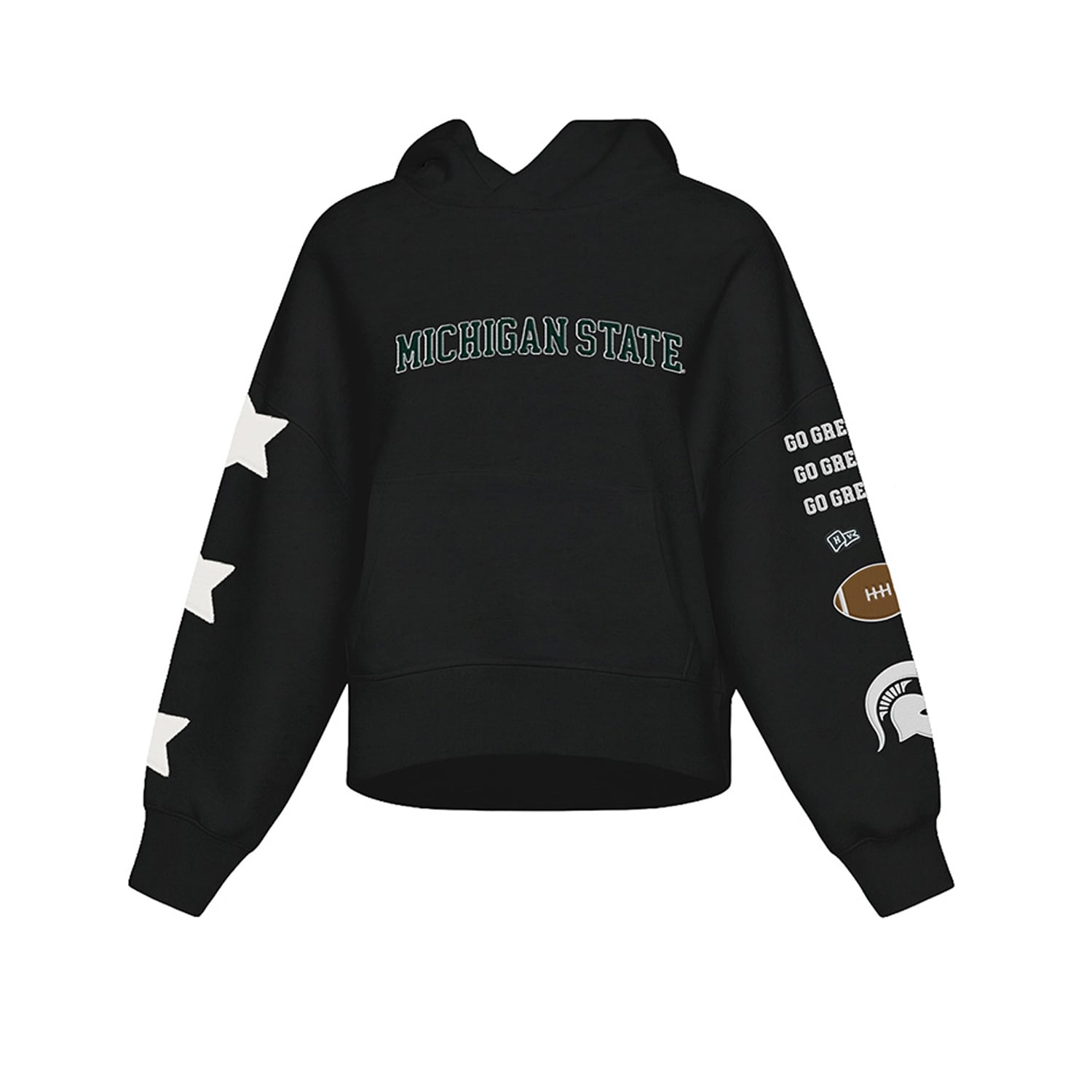 Sweat à capuche court Hype and Vice pour femmes, noir, Michigan State Spartans