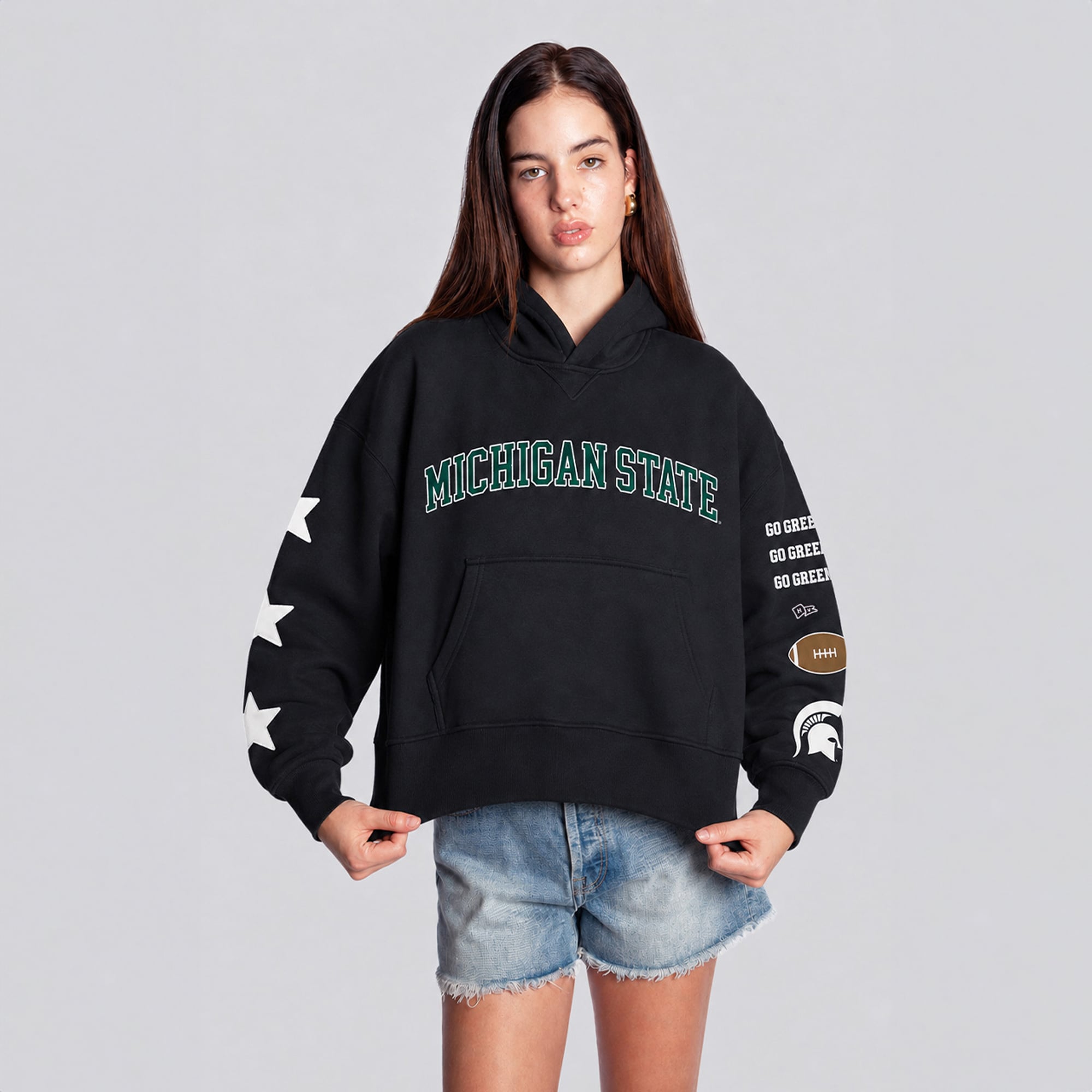 Sweat à capuche court Hype and Vice pour femmes, noir, Michigan State Spartans