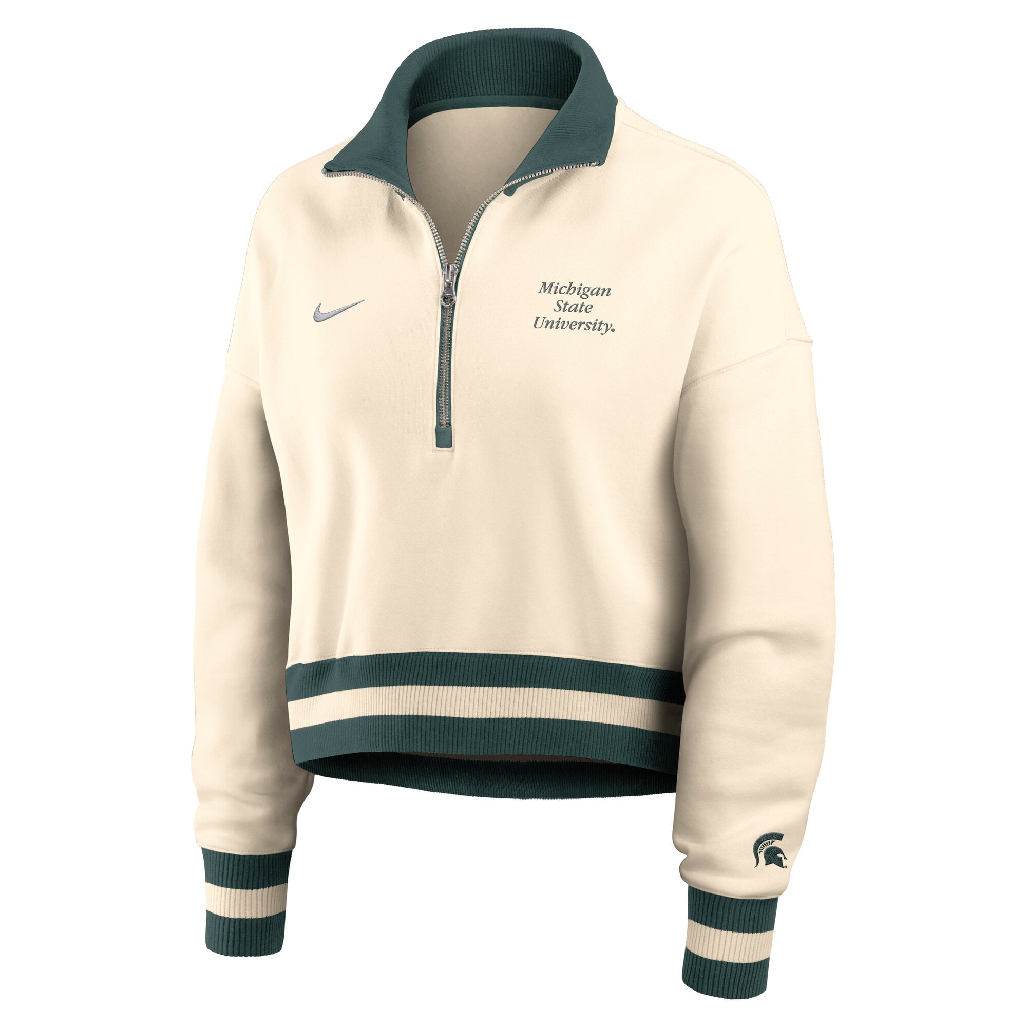 Women's Nike Cream Michigan State Spartans Oversized Legacy Cropped Half-Zip Sweatshirt