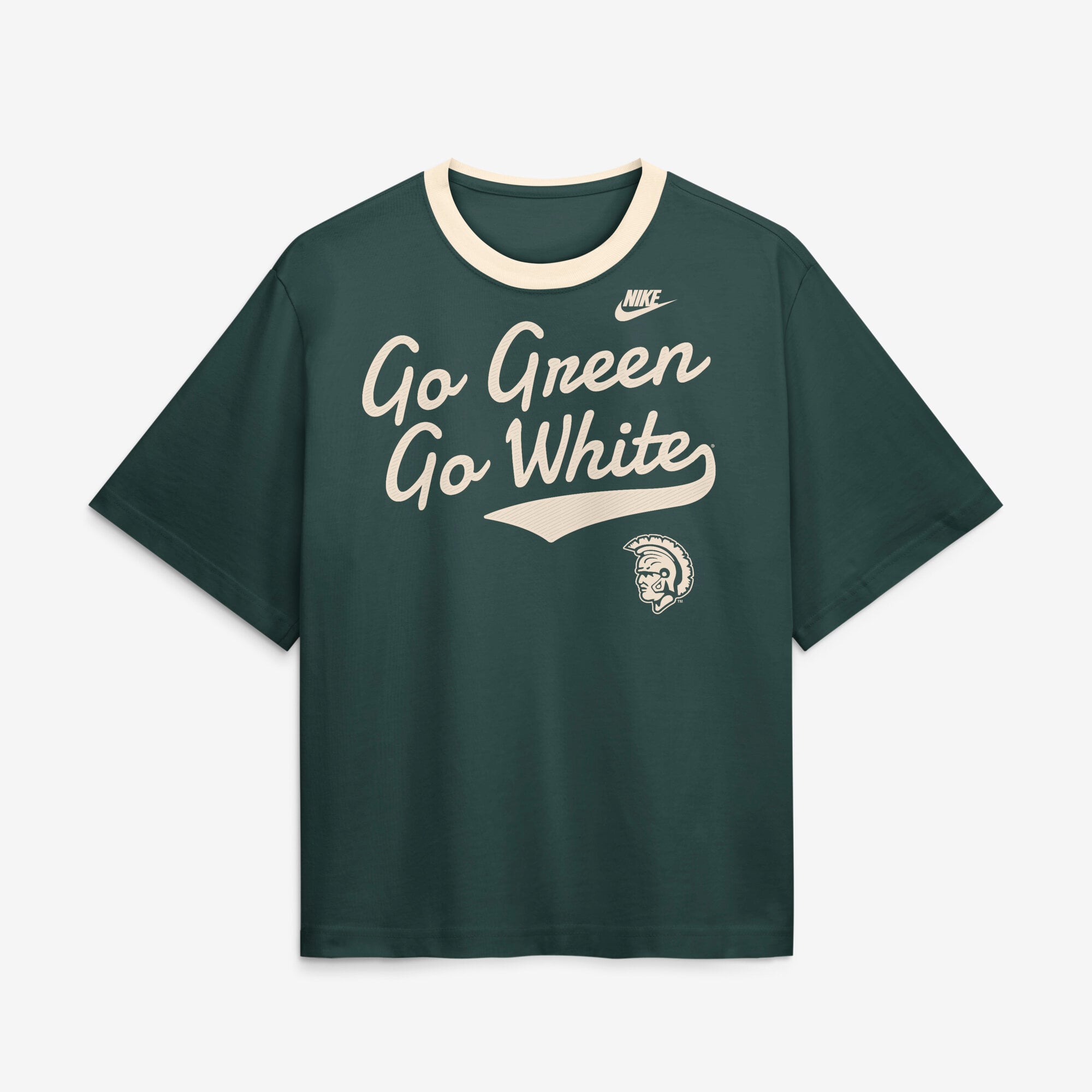 T-shirt Nike vert pour femmes, motif chanson de combat des Spartans l'Université d'État du Michigan