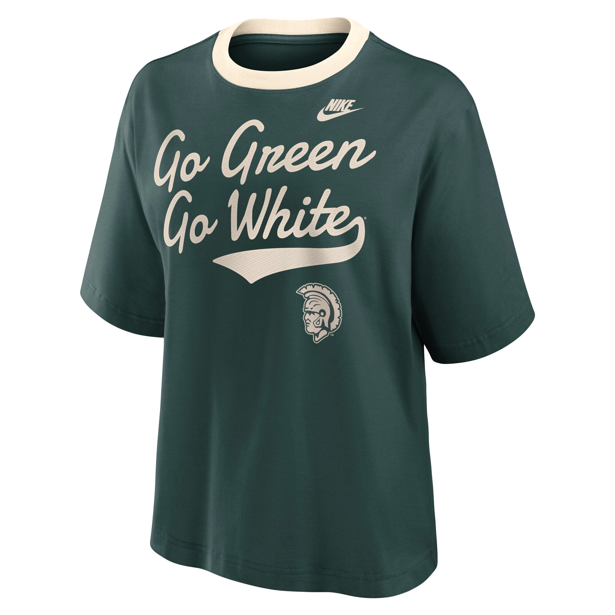 T-shirt Nike vert pour femmes, motif chanson de combat des Spartans l'Université d'État du Michigan