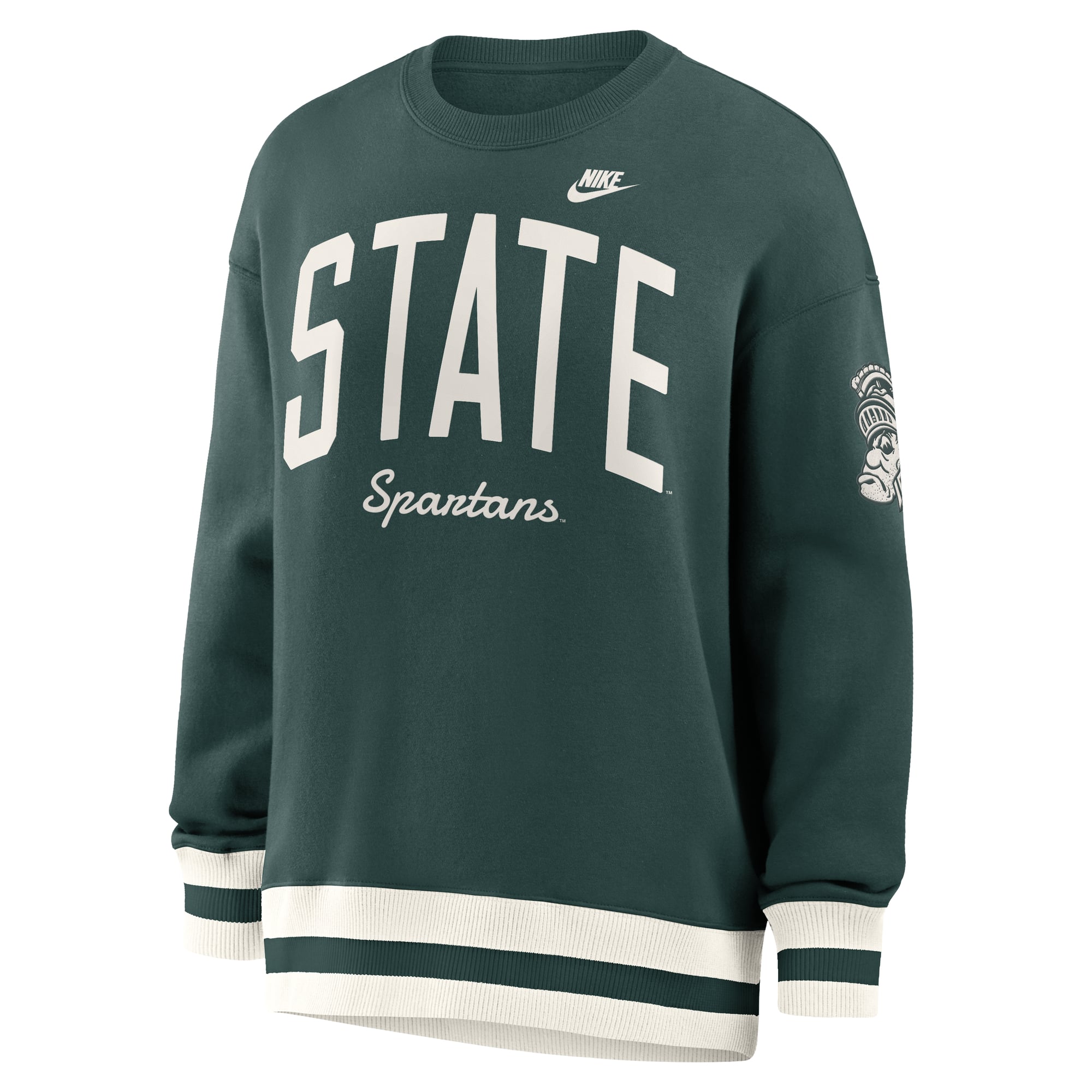 Sweat-shirt Nike vert pour femme, modèle Legacy Arch Phoenix, inspiré des Michigan State Spartans.