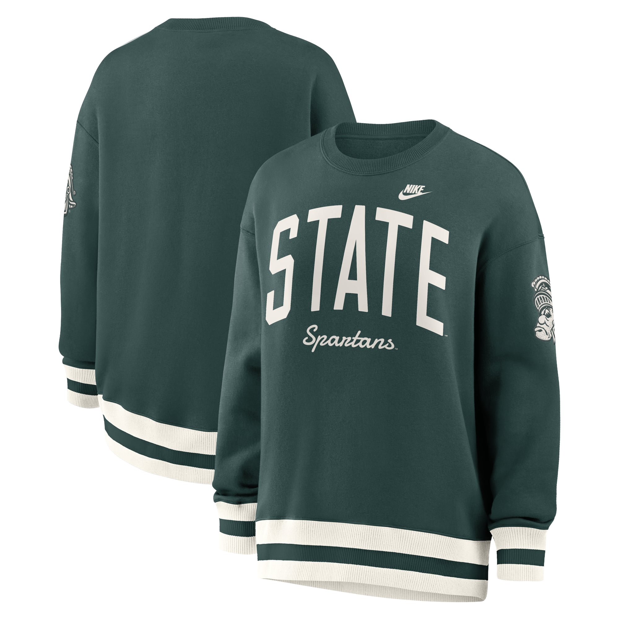 Sweat-shirt Nike vert pour femme, modèle Legacy Arch Phoenix, inspiré des Michigan State Spartans.