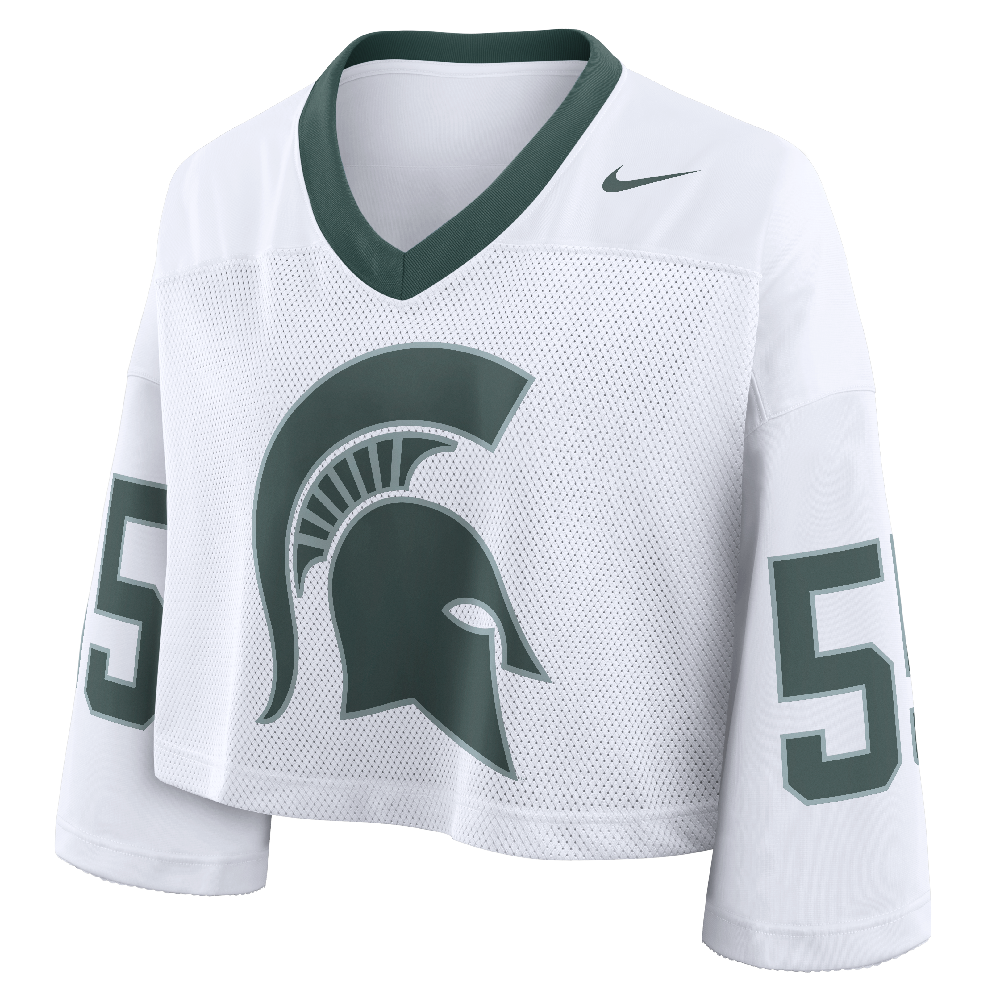 Women's Nike White Michigan State Spartans Oversized Logo Cropped Fashion Jersey