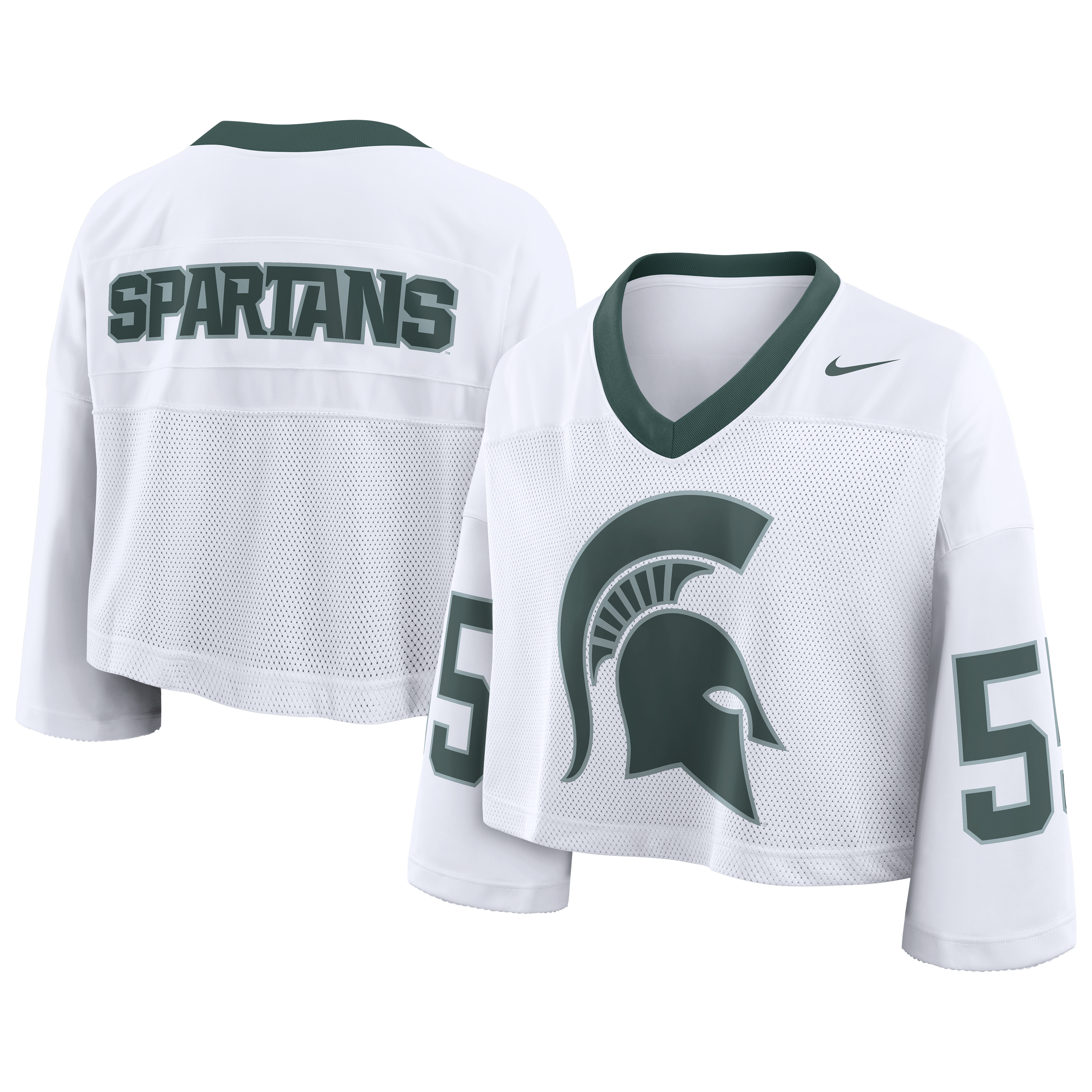 Women's Nike White Michigan State Spartans Oversized Logo Cropped Fashion Jersey