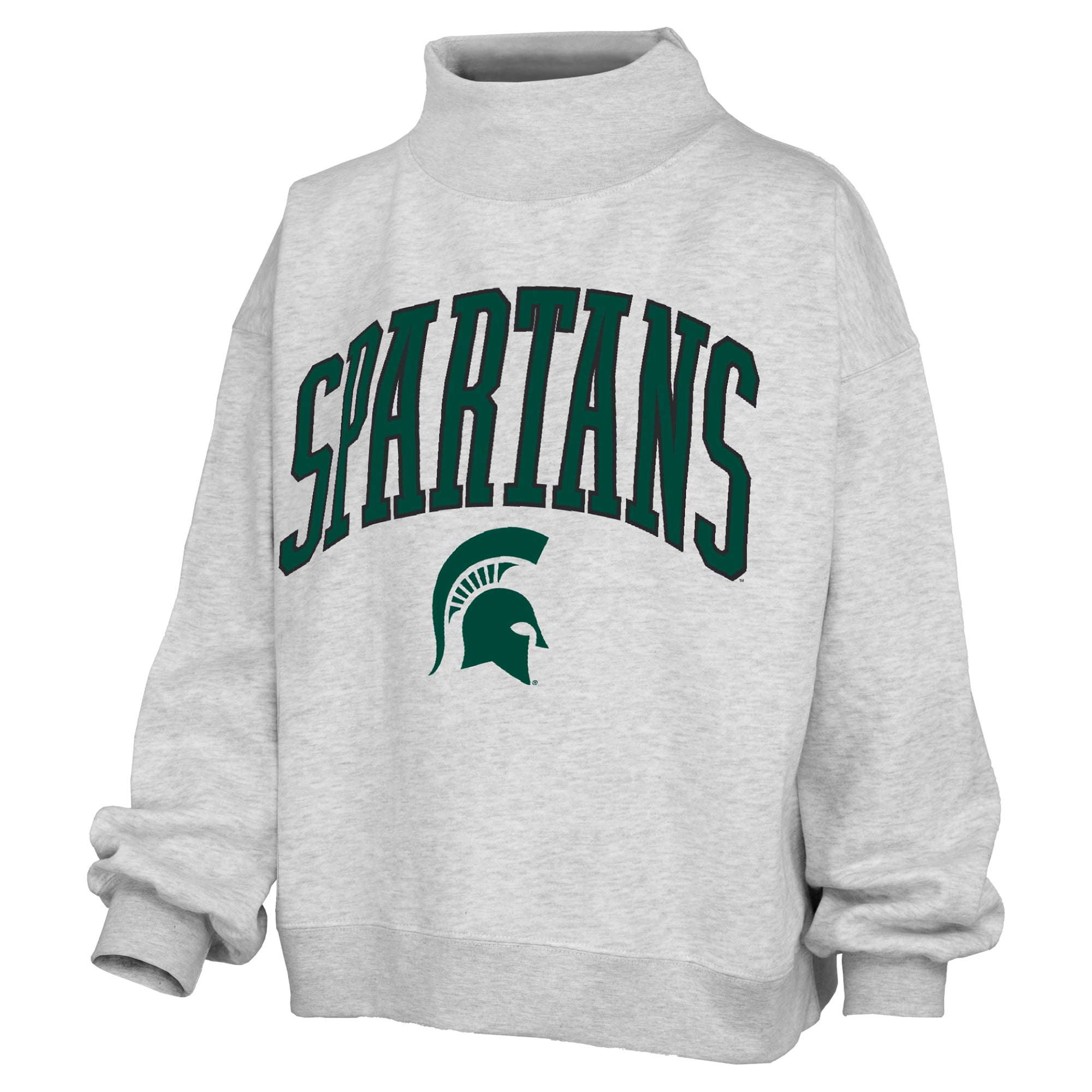 Women's Pressbox Gray Michigan State Spartans Nelson Texture Lingo Mock Neck Fleece Sweatshirt