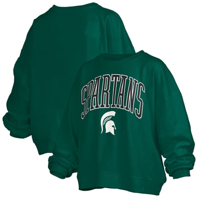 Michigan State Spartans Pressbox Women's Oversized Janise Arch Over Logo Fleece Sweatshirt - Green