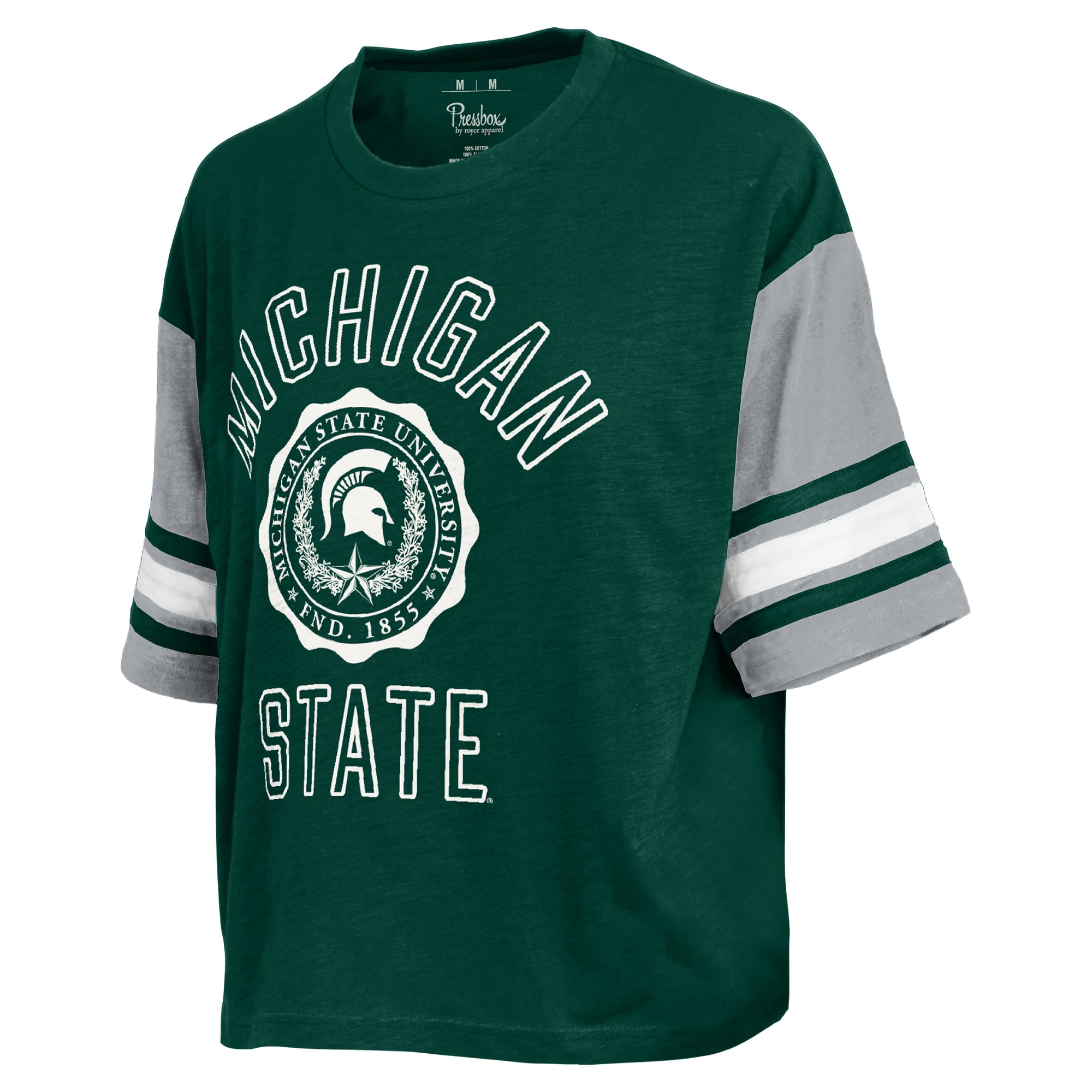 T-shirt Pressbox Green pour femmes des Michigan State Spartans, motif colorblock Seal Slub du dimanche