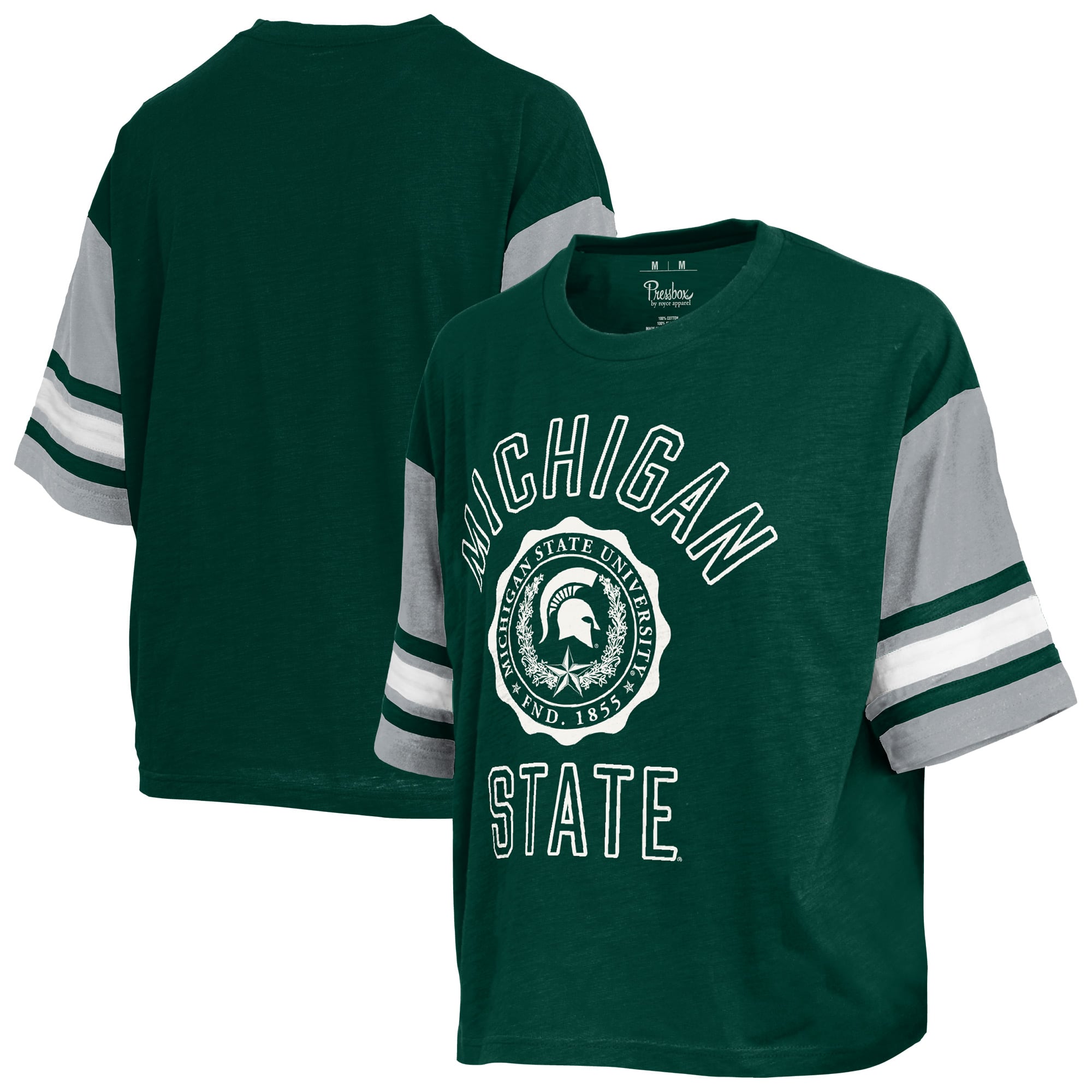 Women's Pressbox  Green Michigan State Spartans Sunday Colorblock Seal T-Shirt
