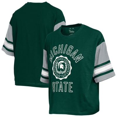  Michigan State Spartans Pressbox Women's Sunday Colorblock Seal T-Shirt - Green