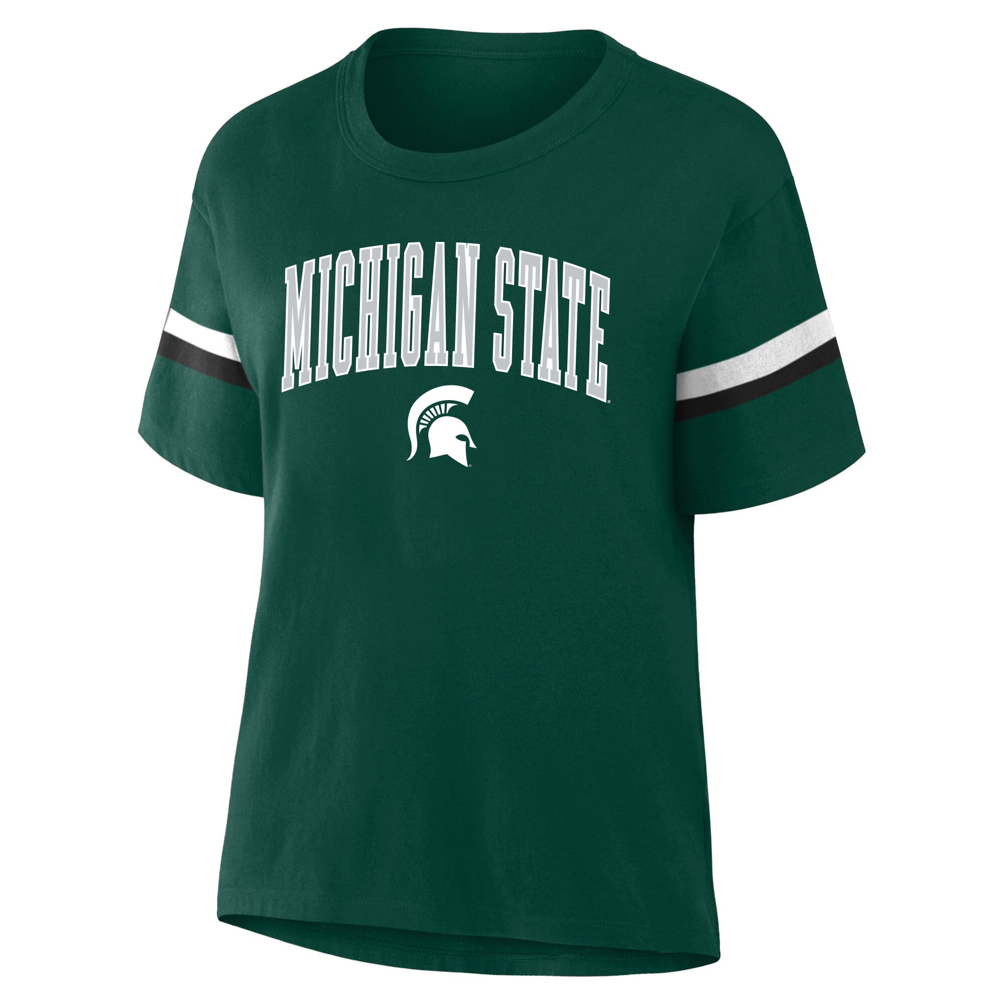 Profil du t-shirt rayé vert Michigan State Spartans pour femme, grande taille