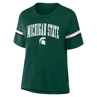  Michigan State Spartans Profile Women's Stripe Plus Size T-Shirt - Green