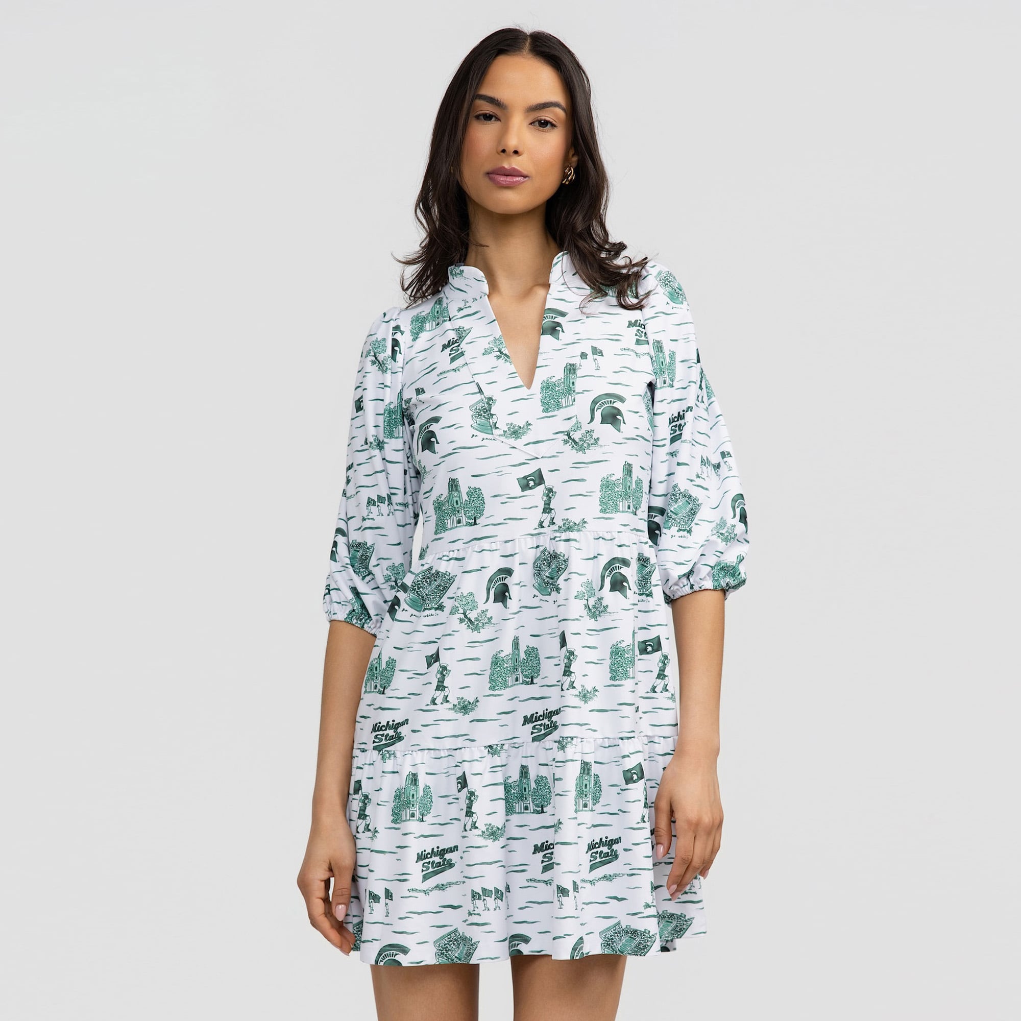 Women's Smith & Quinn White Michigan State Spartans 3/4 Sleeve Toile Tory Dress