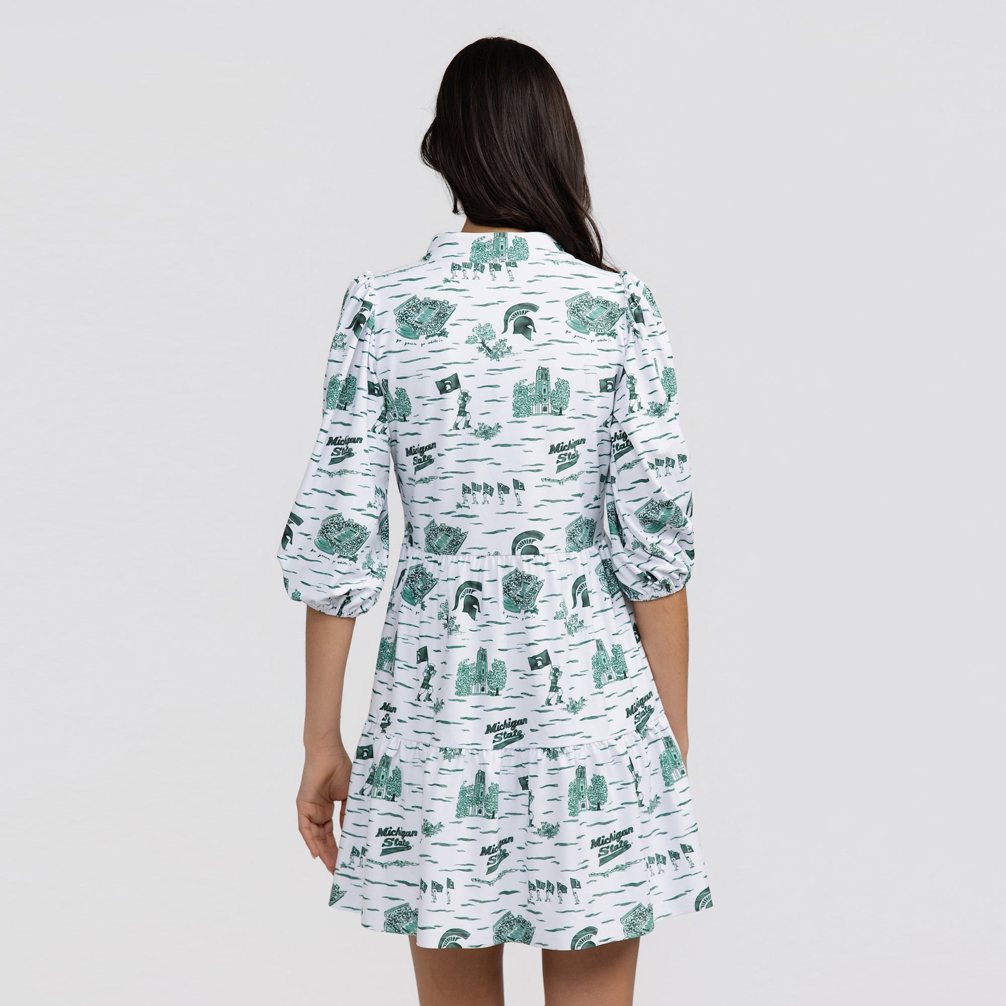 Women's Smith & Quinn White Michigan State Spartans 3/4 Sleeve Toile Tory Dress