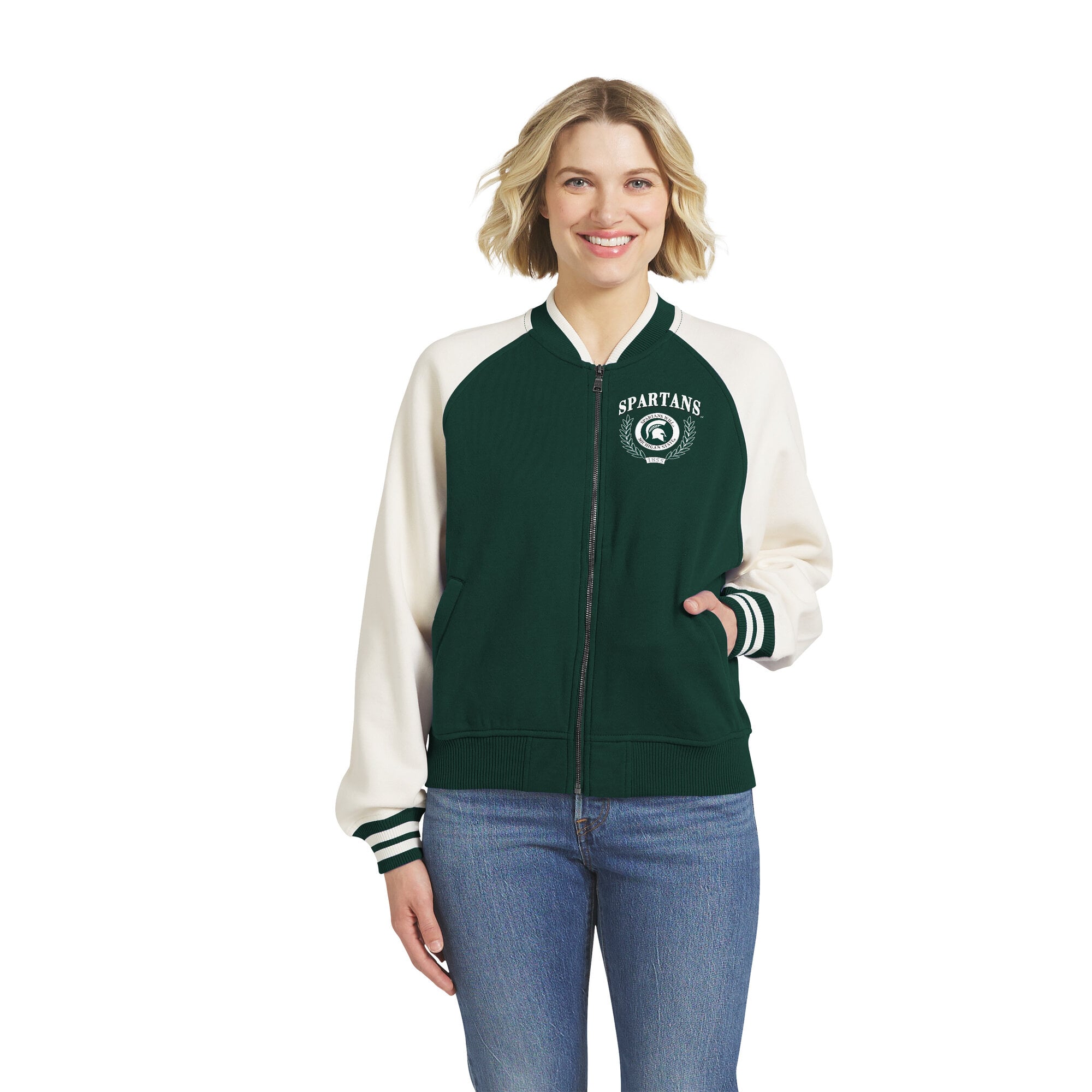 Veste raglan zippée pour femme WEAR by Erin Andrews Green Michigan State Spartans