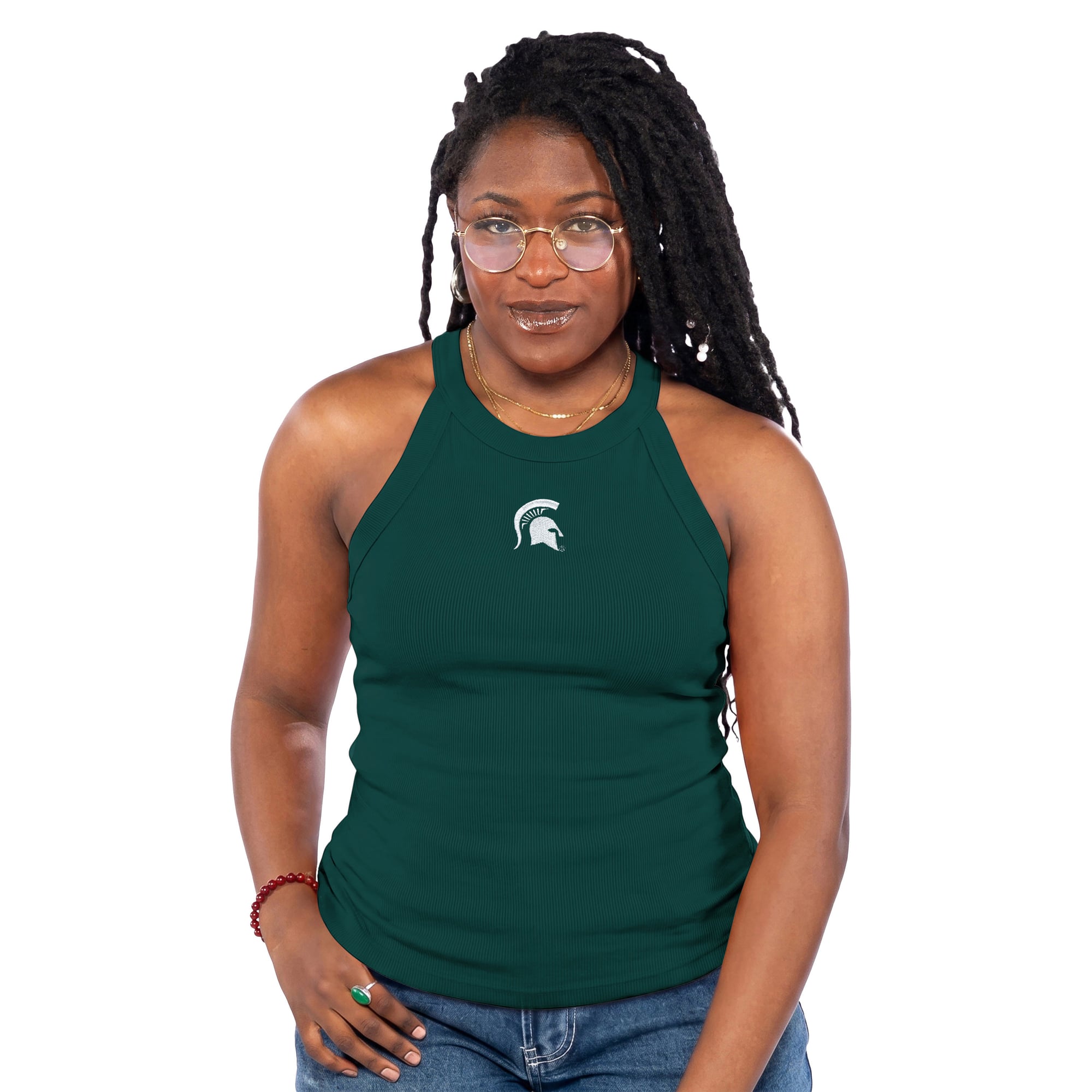 Women's ZooZatz  Green Michigan State Spartans Tri-Blend Racerback Ribbed Tank Top