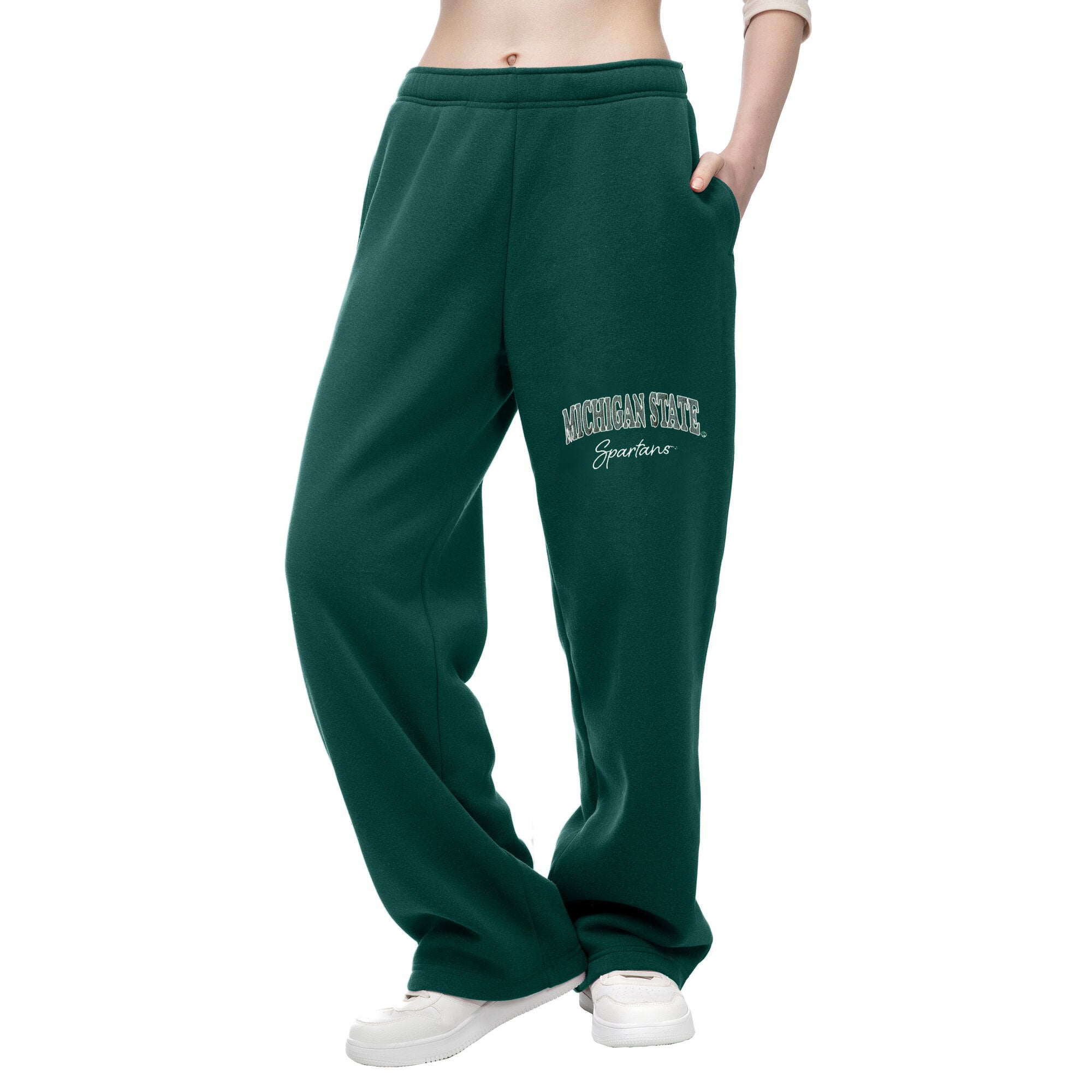 Pantalon de survêtement en polaire ZooZatz vert pour femmes, motif logo des Spartans l'Université d'État du Michigan