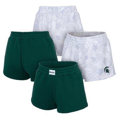  Michigan State Spartans ZooZatz Women's Two-Pack Knockout Shorts Set - Green/Gray