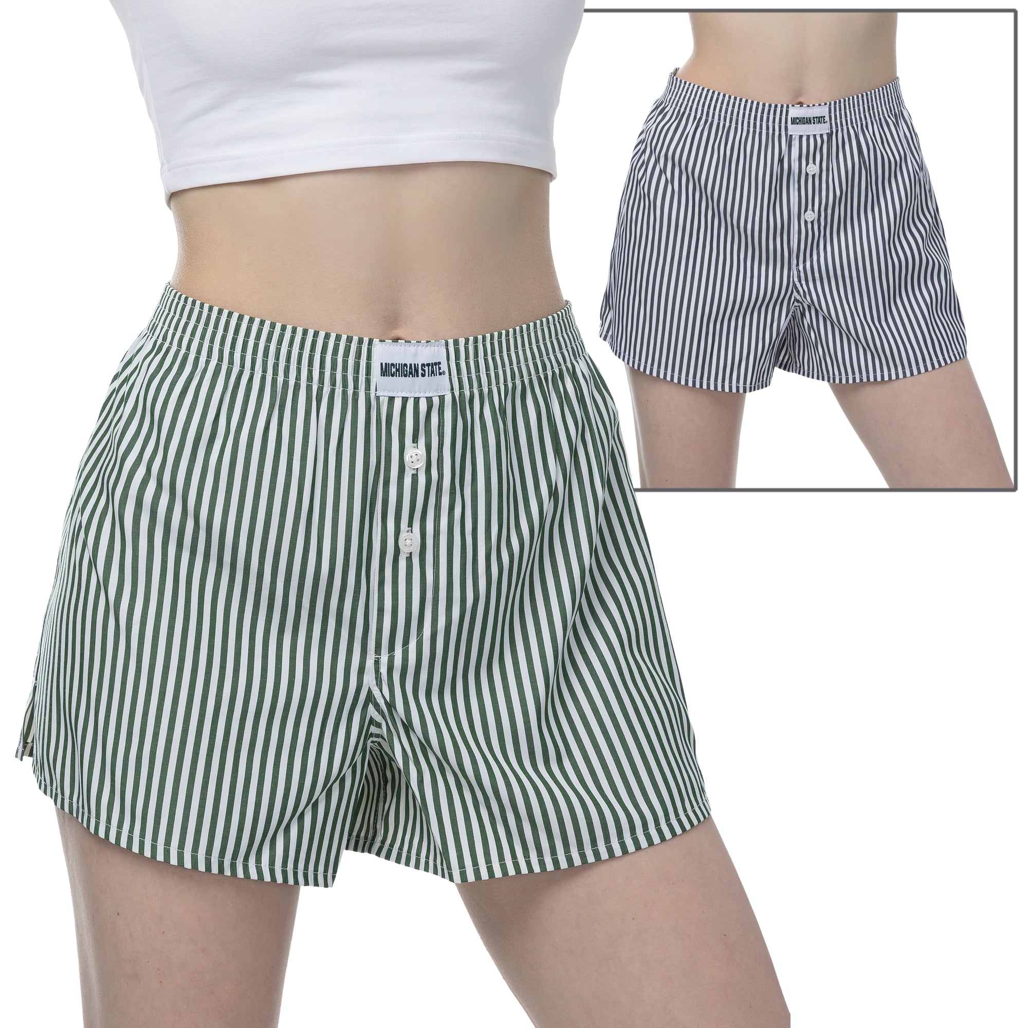 Women's ZooZatz  Green/White Michigan State Spartans Two-Pack Boxer Shorts Set