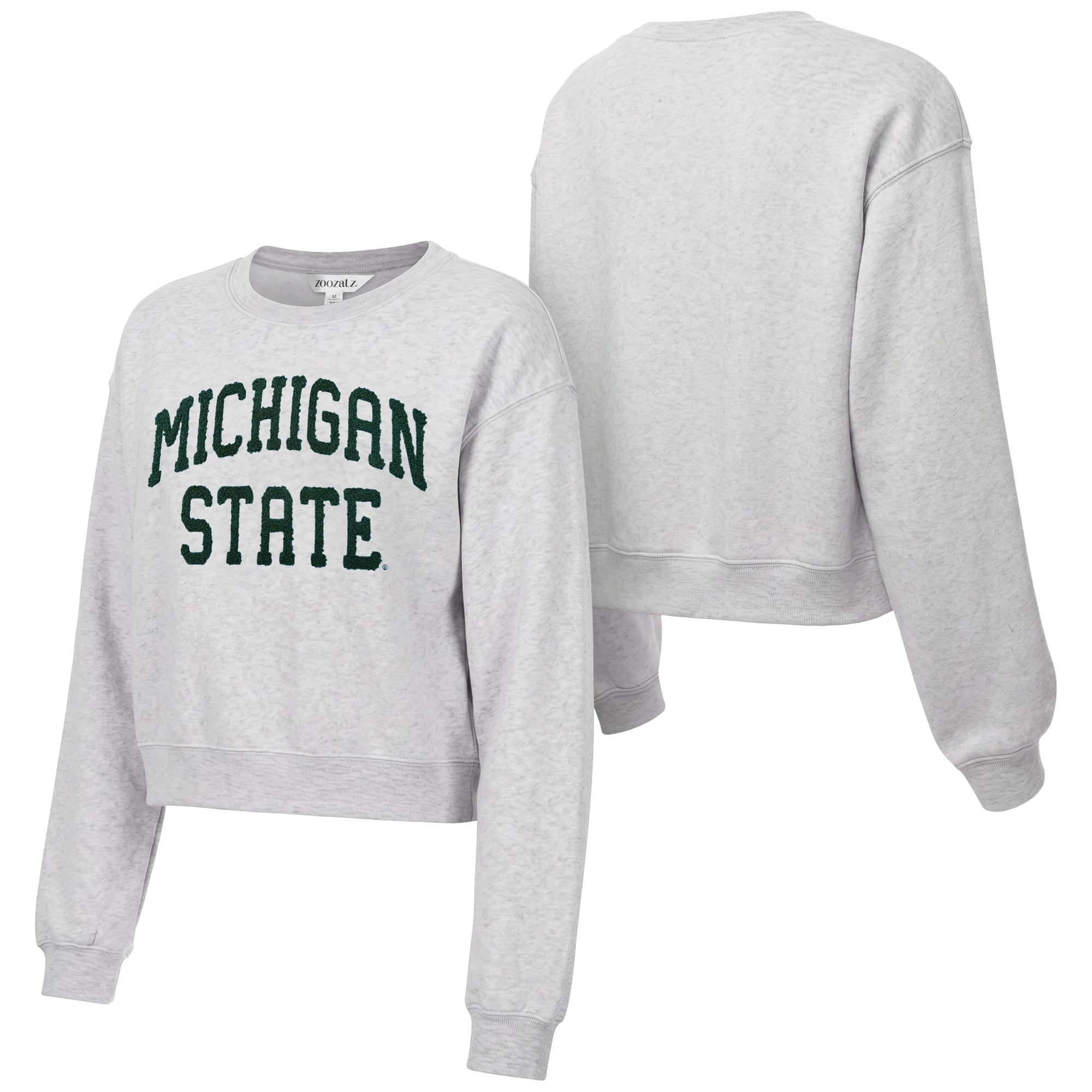 Women's ZooZatz Heather Gray Michigan State Spartans Core Chenille Cropped Sweatshirt