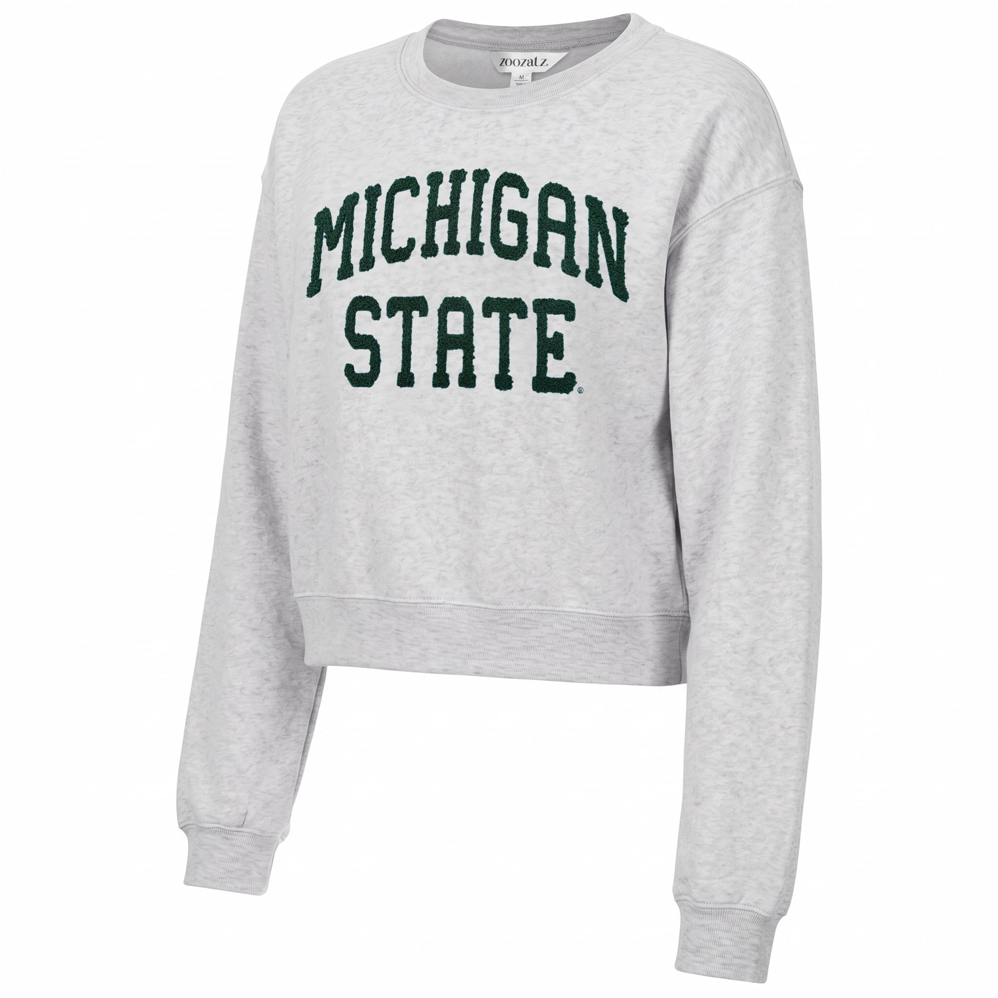 Women's ZooZatz Heather Gray Michigan State Spartans Core Chenille Cropped Sweatshirt