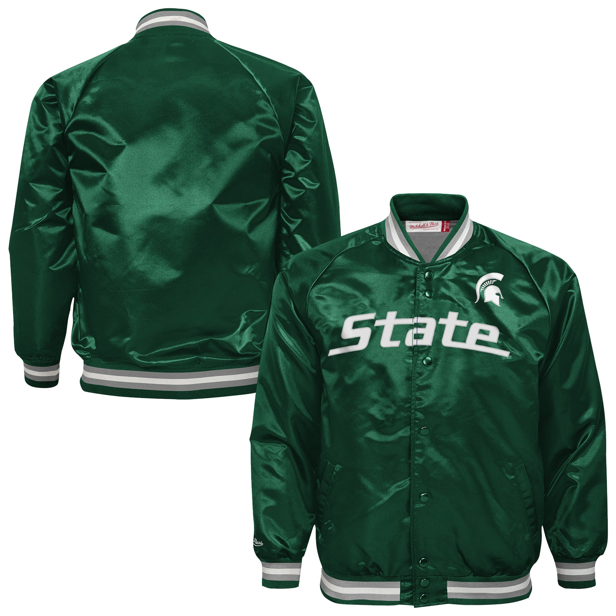 Youth Mitchell & Ness Green Michigan State Spartans Satin Full-Snap Raglan Jacket