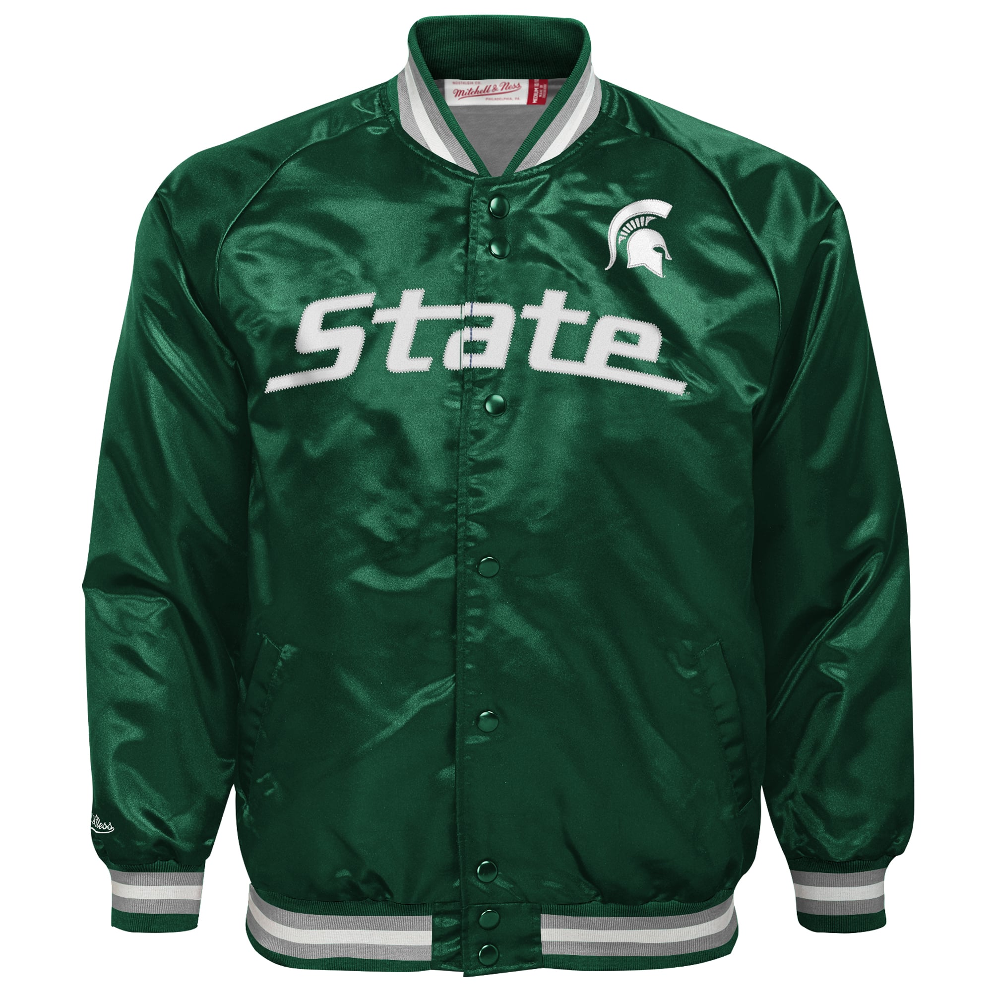 Youth Mitchell & Ness Green Michigan State Spartans Satin Full-Snap Raglan Jacket