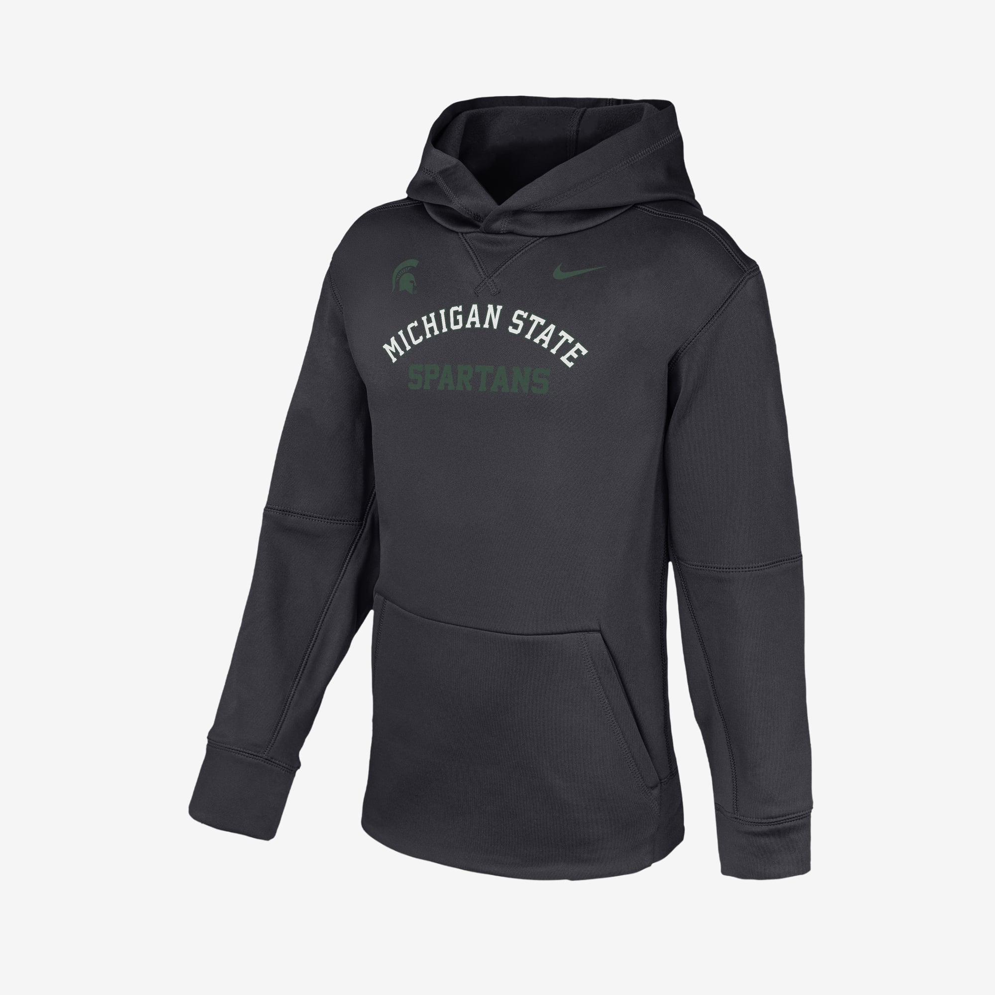 Sweat à capuche Nike Therma-FIT anthracite pour jeunes, Michigan State Spartans, modèle Arched, de Nike, enfant