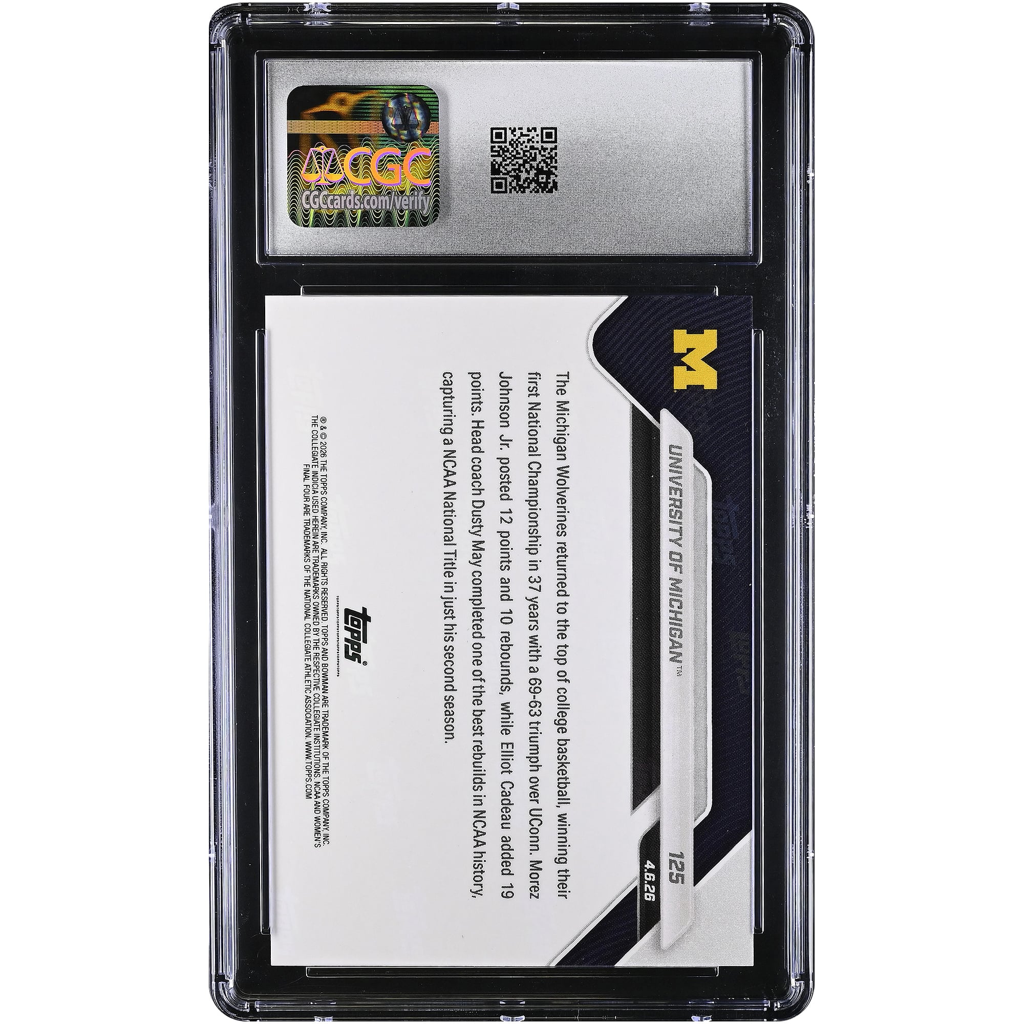 Michigan Wolverines 2025-26 Bowman U Now Wins 2nd NCAA National Championship in Program History Orange Foil #125 #/25 CGC Authenticated MINT+ 9.5 Card