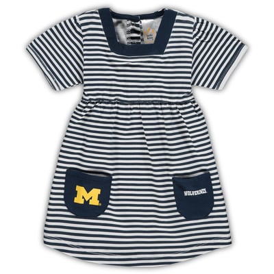 Michigan Wolverines Little King Girls Toddler Square Neck Striped Dress - Navy