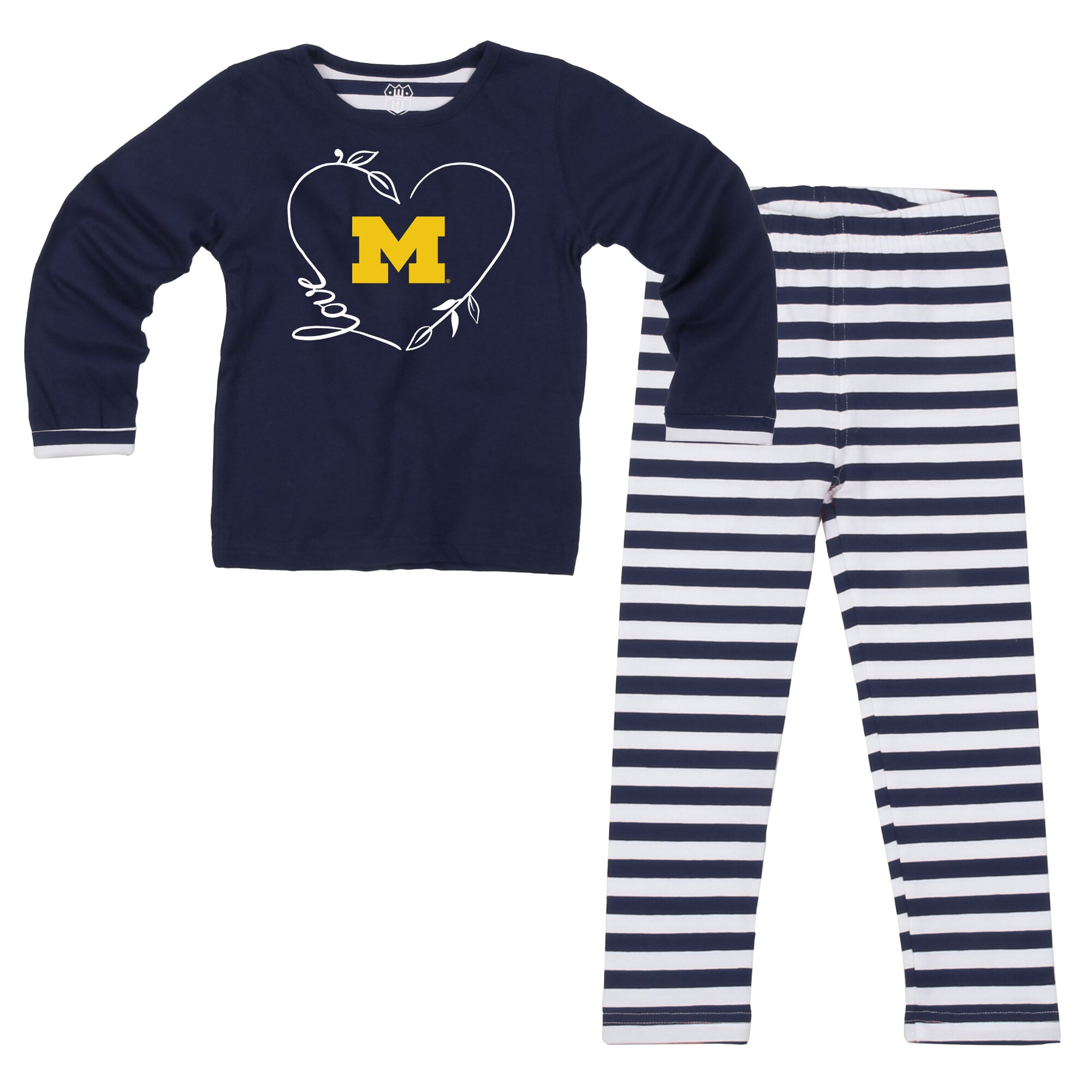 Ensemble 2 pièces pour petites filles Wes & Willy, haut à manches longues et pantalon, motif Michigan Wolverines, bleu marine