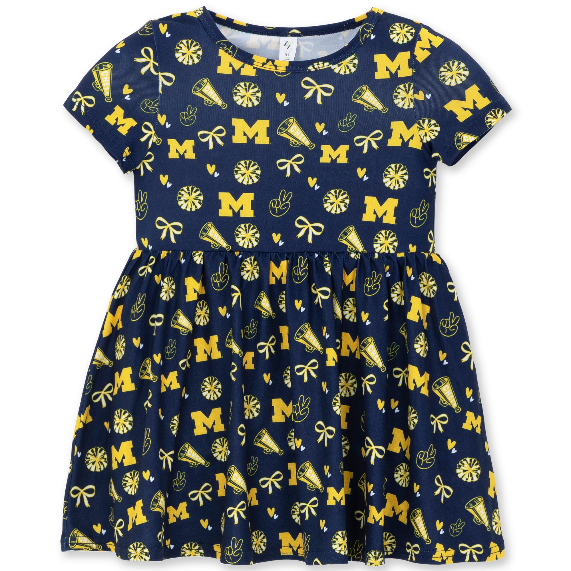 Girls Toddler ZooZatz Navy Michigan Wolverines All-Over Print Short Sleeve Dress