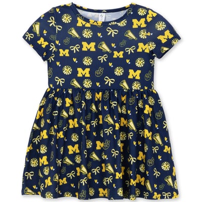 Michigan Wolverines ZooZatz Girls Toddler All-Over Print Short Sleeve Dress - Navy