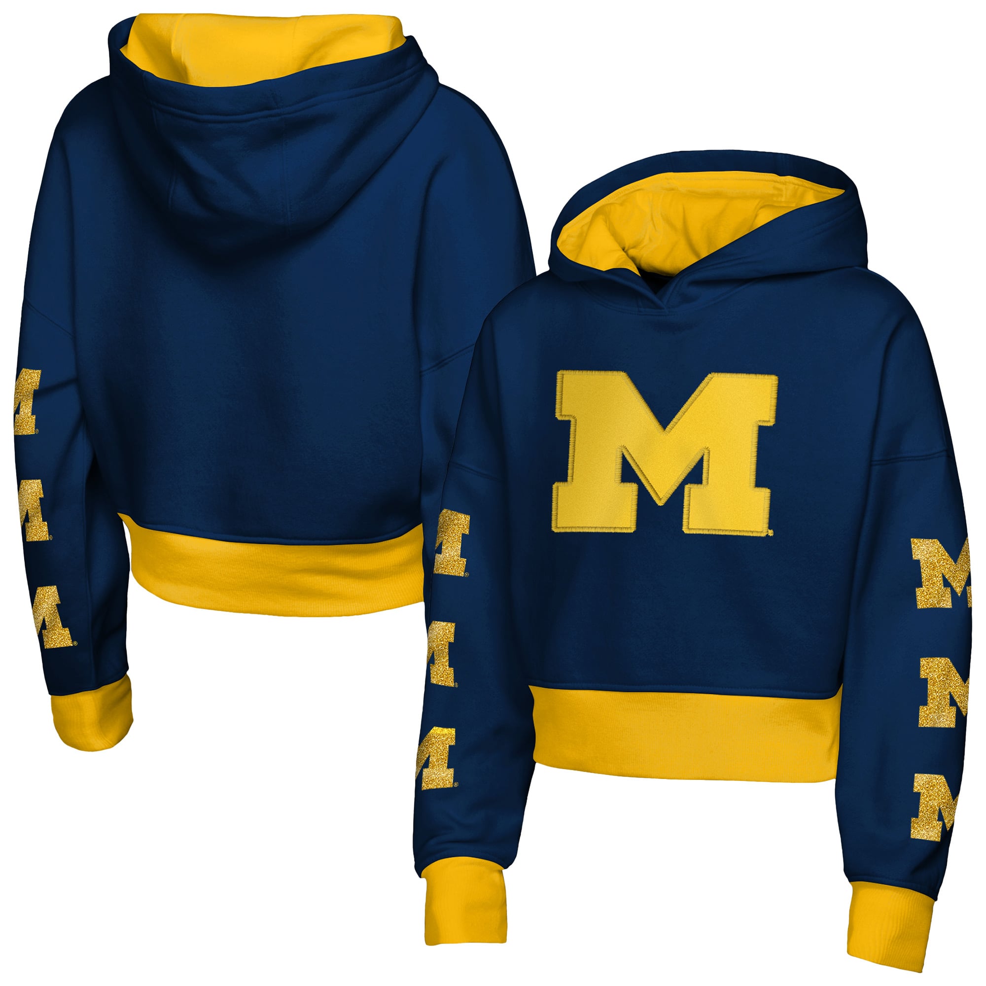 Girls Youth Outerstuff Navy Michigan Wolverines Fair Catch Poly Fleece Hoodie