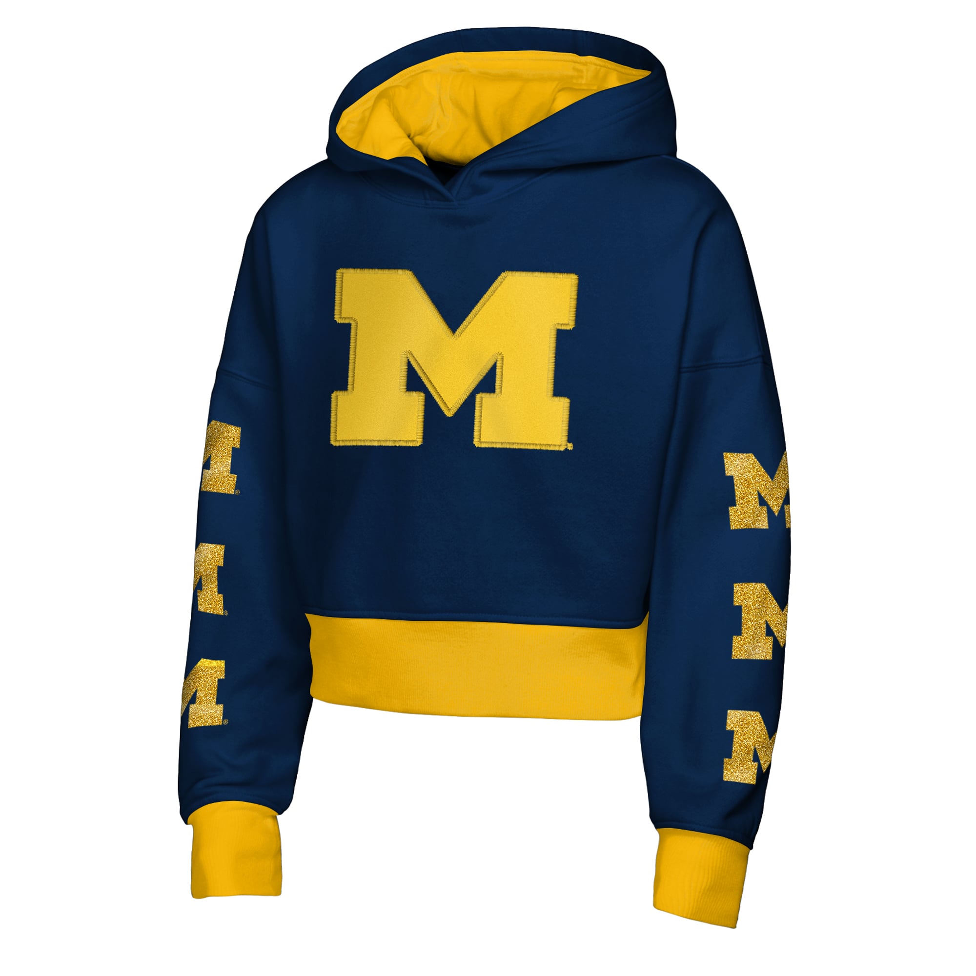 Girls Youth Outerstuff Navy Michigan Wolverines Fair Catch Poly Fleece Hoodie