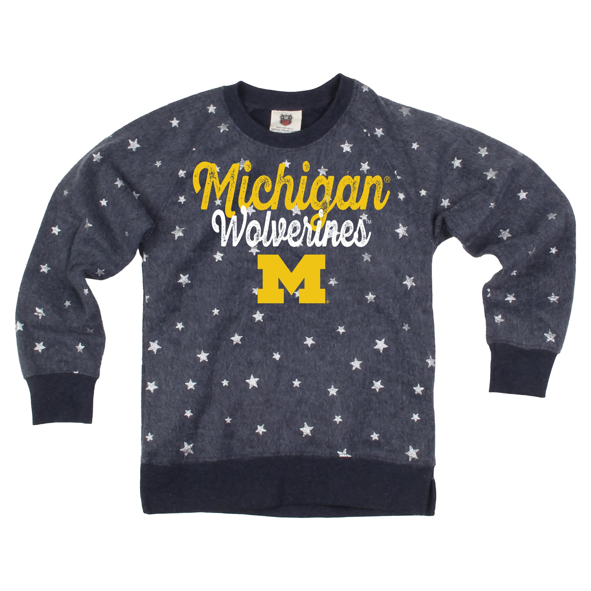 Girls Youth Wes & Willy Navy Michigan Wolverines Shimmer Star Reverse Fleece Sweatshirt
