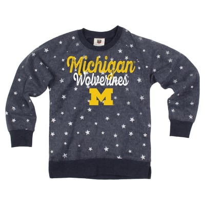 Michigan Wolverines Wes & Willy Girls Youth Shimmer Star Reverse Fleece Sweatshirt - Navy