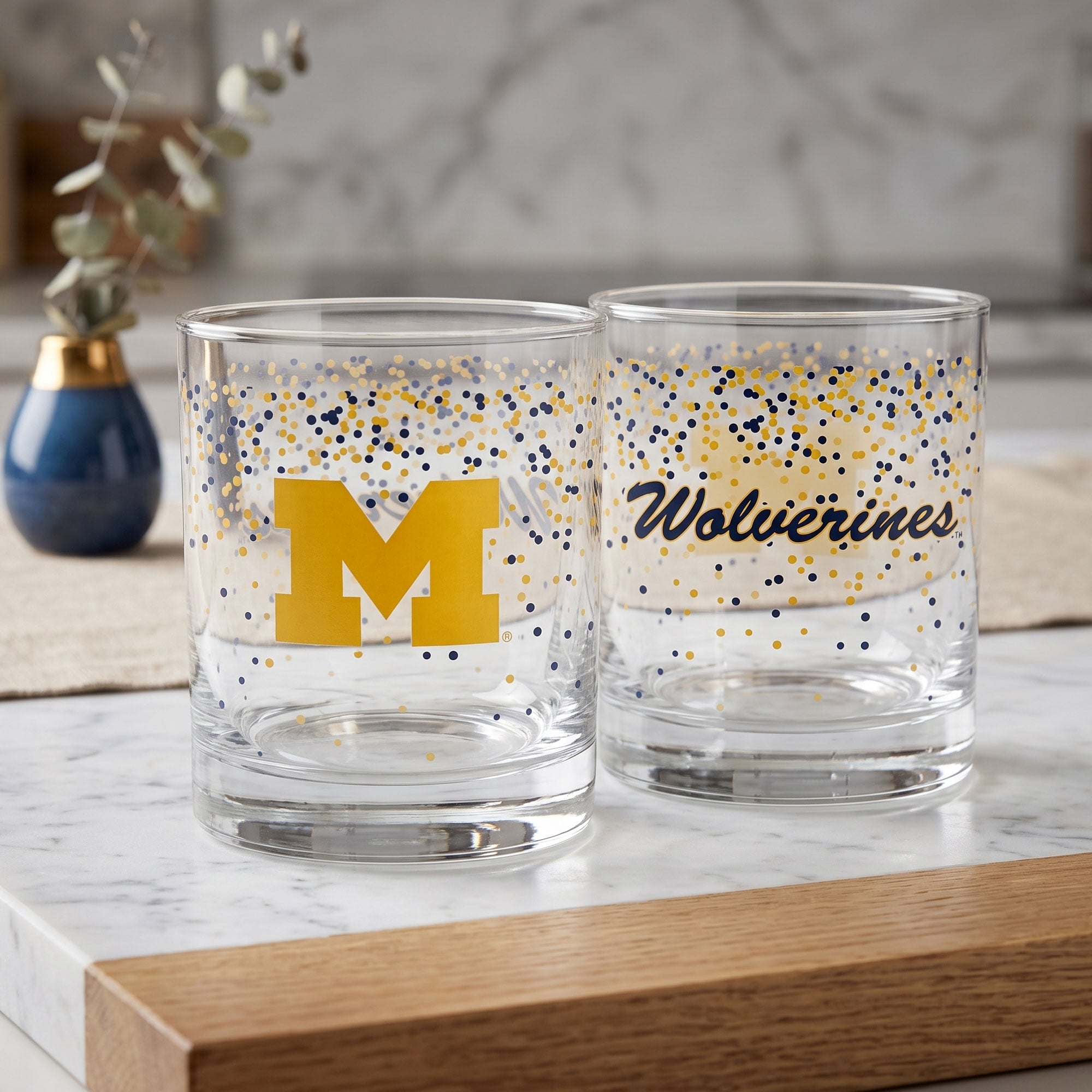 Ensemble de 2 verres à whisky Confetti Wolverines d'Indigo Falls, Michigan